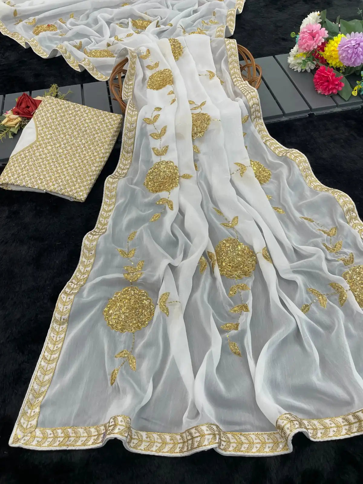 JR Sarees Are Crafted From Premium Rangoli Silk Fabric Enhanced With Delicate Sequence Embroider
