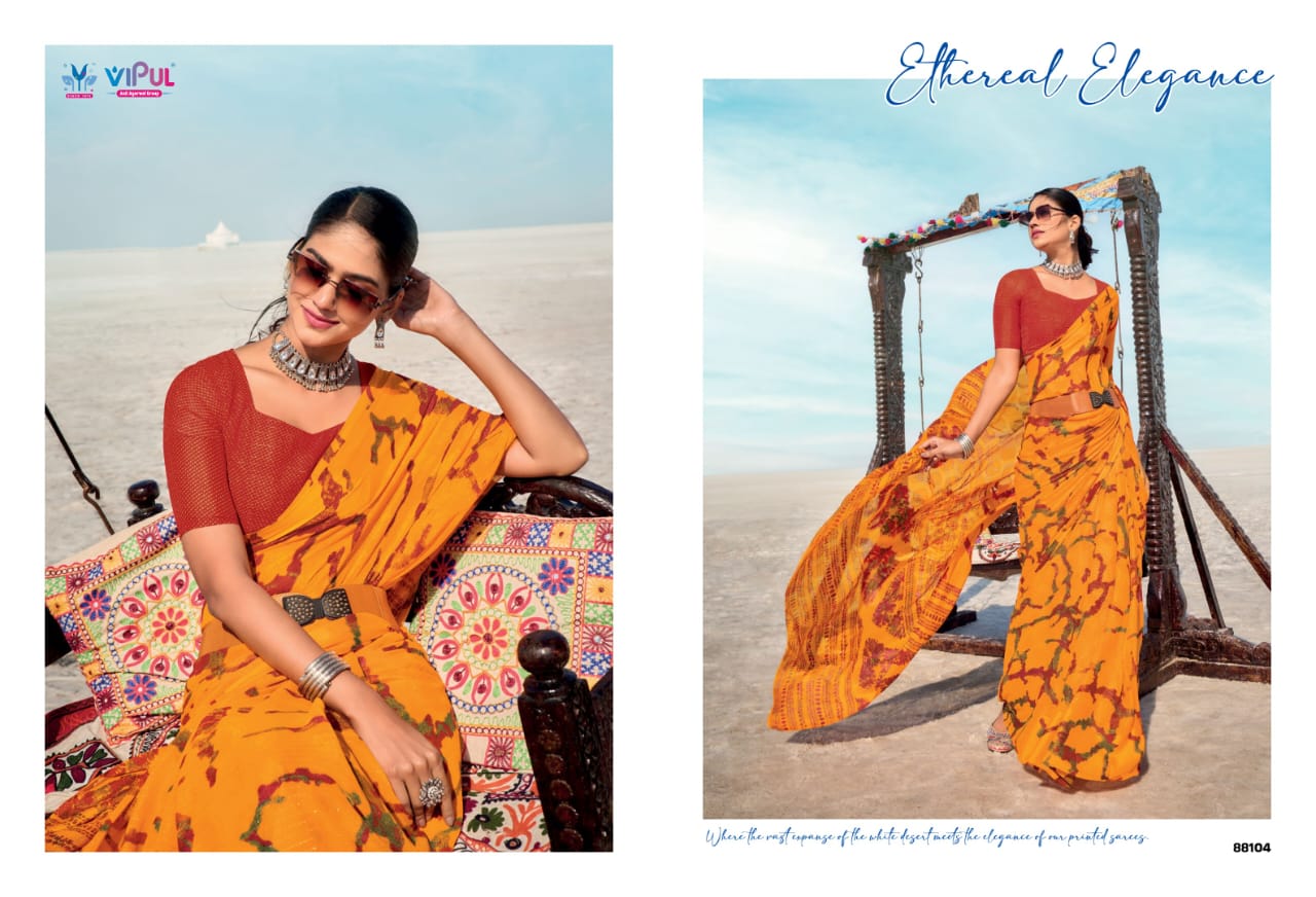 Vipul Georgette Patten Sarees With Elegant Design Featuring Intricate Patten Work