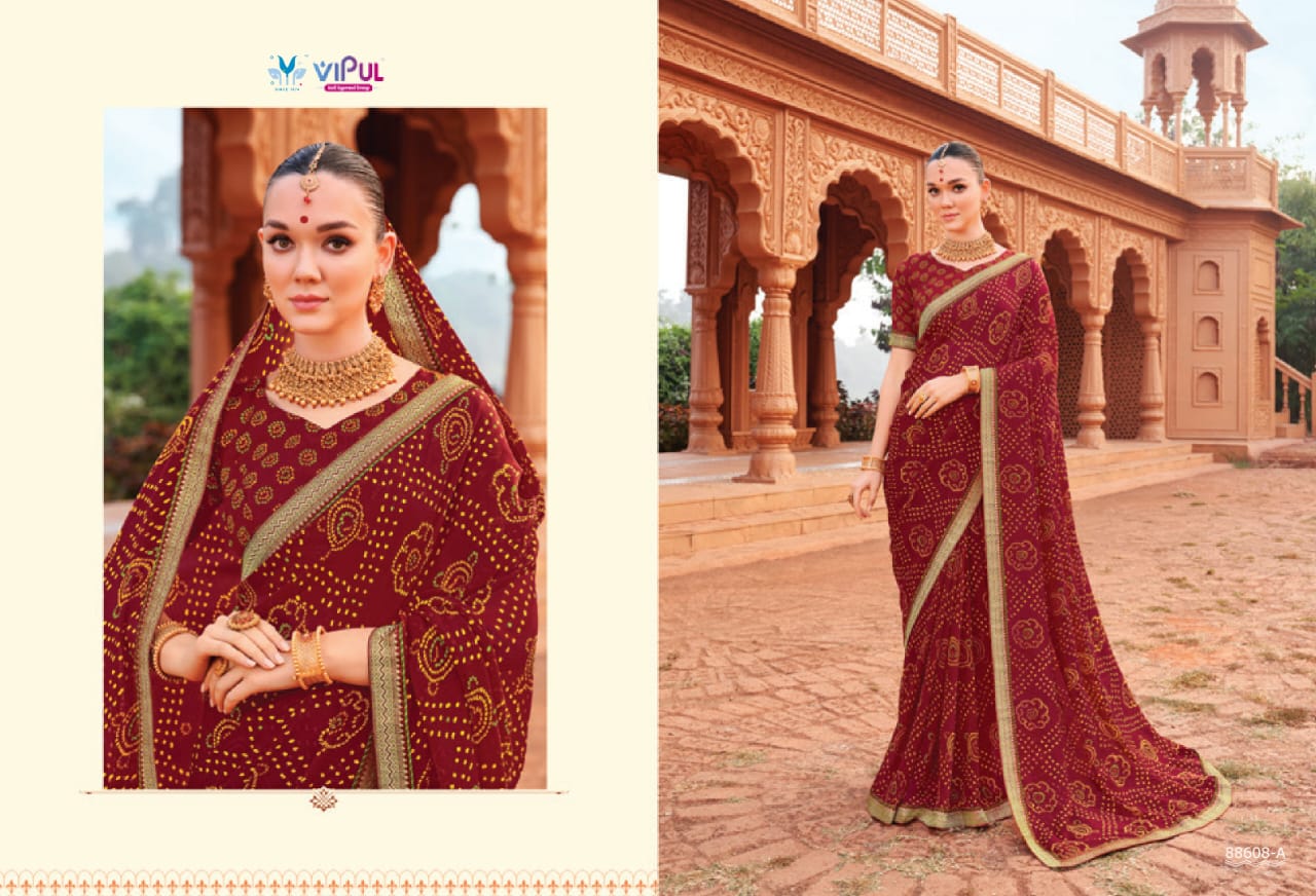 Vipul Chiffon Sarees With Vibrant Color And Crfted With Lightweight Chiffon Fabric