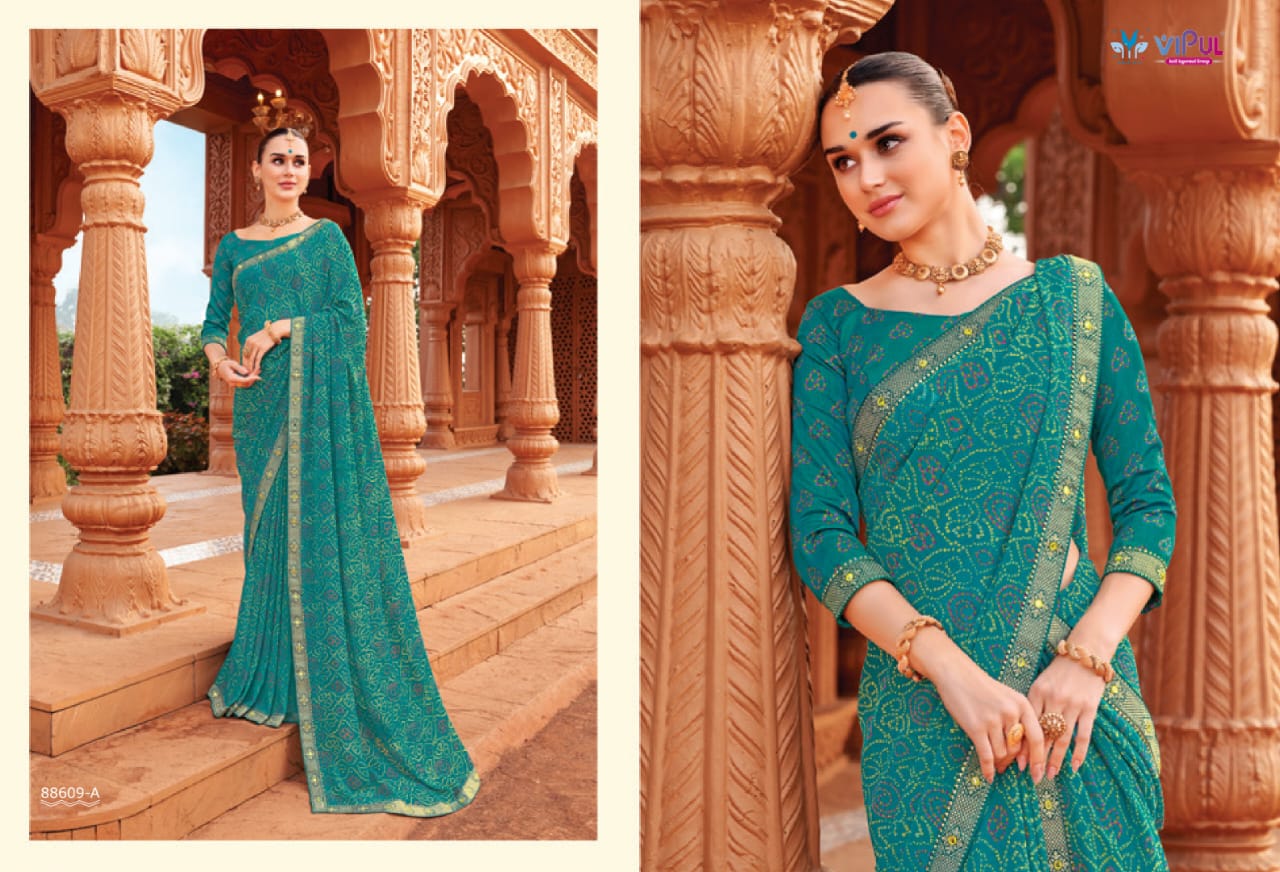 Vipul Chiffon Sarees With Vibrant Color And Crfted With Lightweight Chiffon Fabric