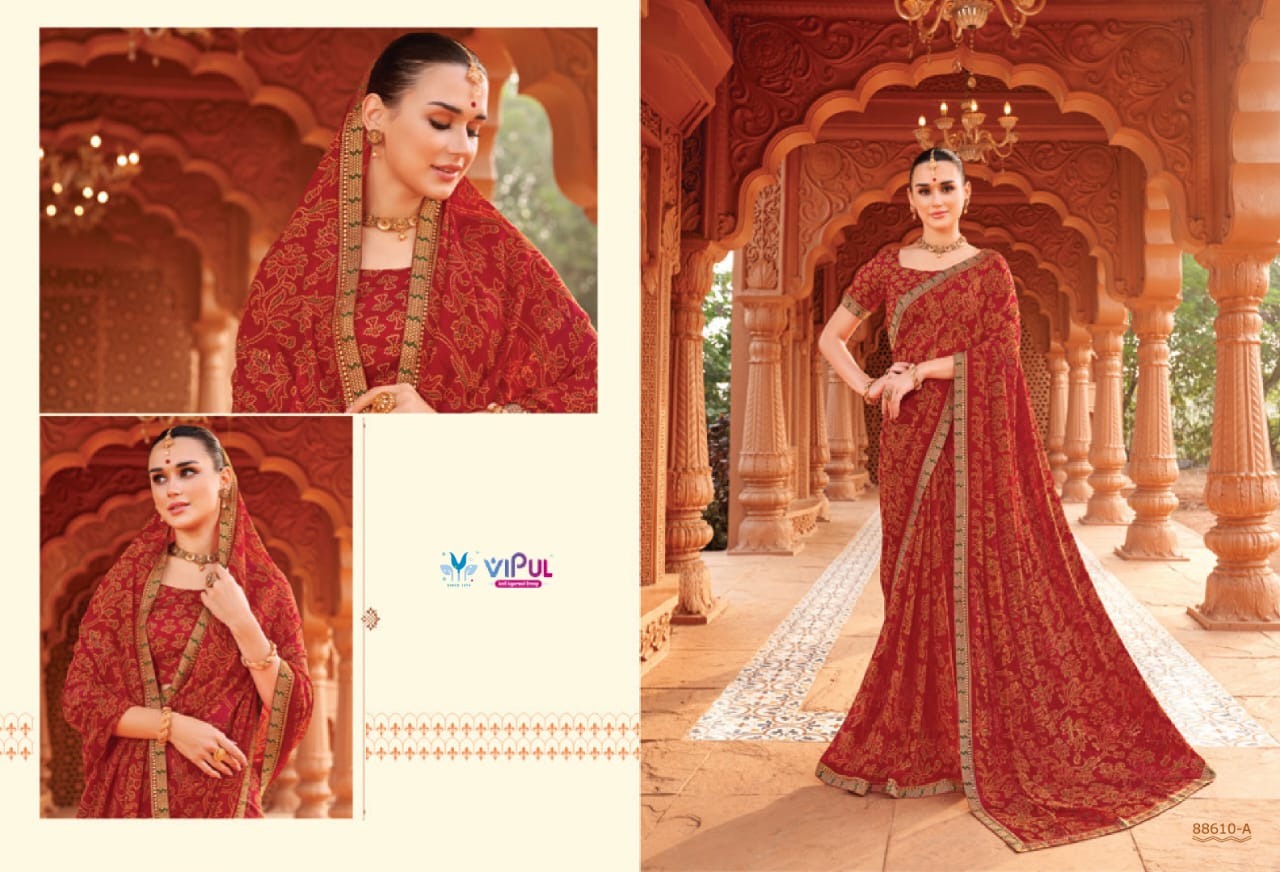 Vipul Chiffon Sarees With Vibrant Color And Crfted With Lightweight Chiffon Fabric