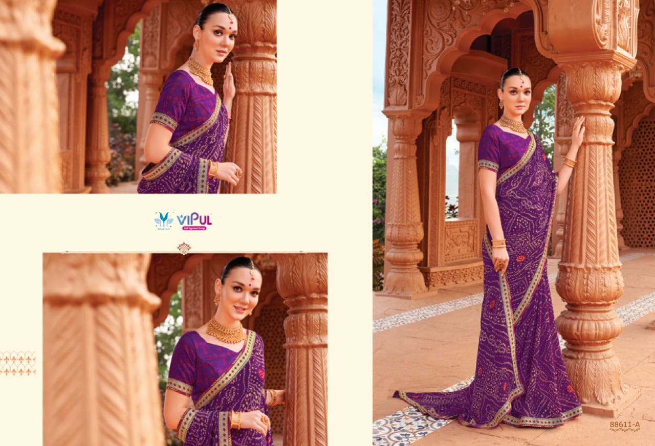 Vipul Chiffon Sarees With Vibrant Color And Crfted With Lightweight Chiffon Fabric