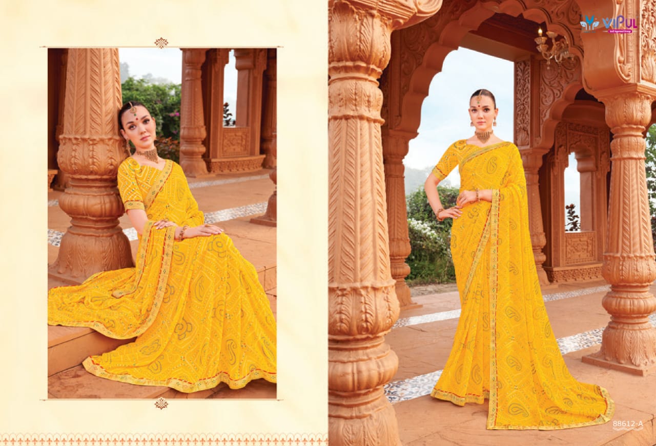 Vipul Chiffon Sarees With Vibrant Color And Crfted With Lightweight Chiffon Fabric