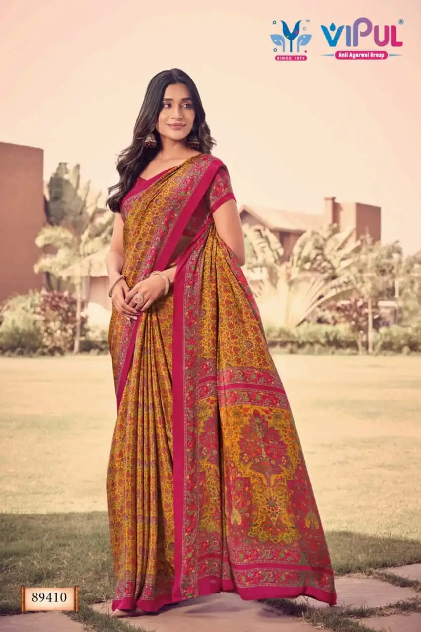 Vipul Sarees Crafted From Premium Crepe Fabric Offer A Smooth Lightweight Drape That Enhances Comfort