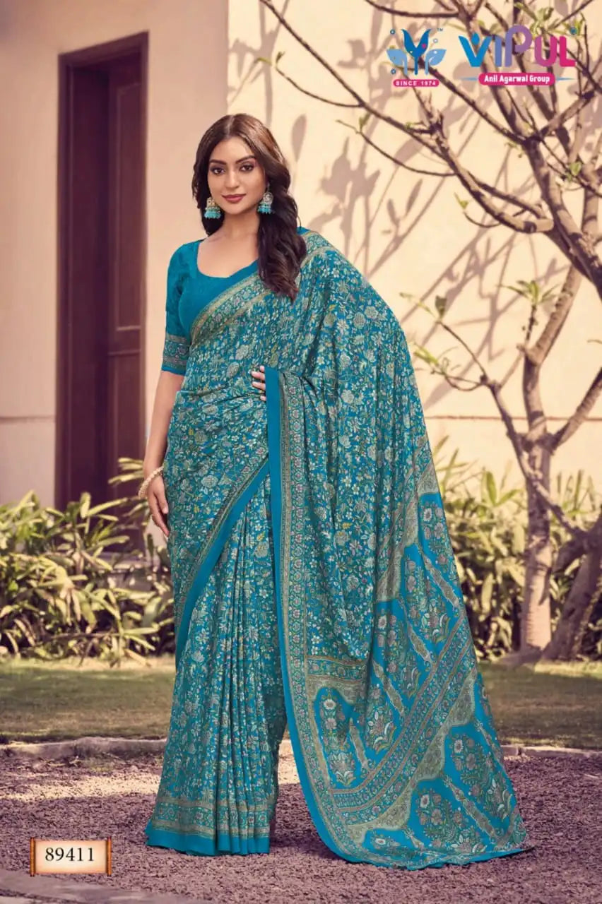 Vipul Sarees Crafted From Premium Crepe Fabric Offer A Smooth Lightweight Drape That Enhances Comfort