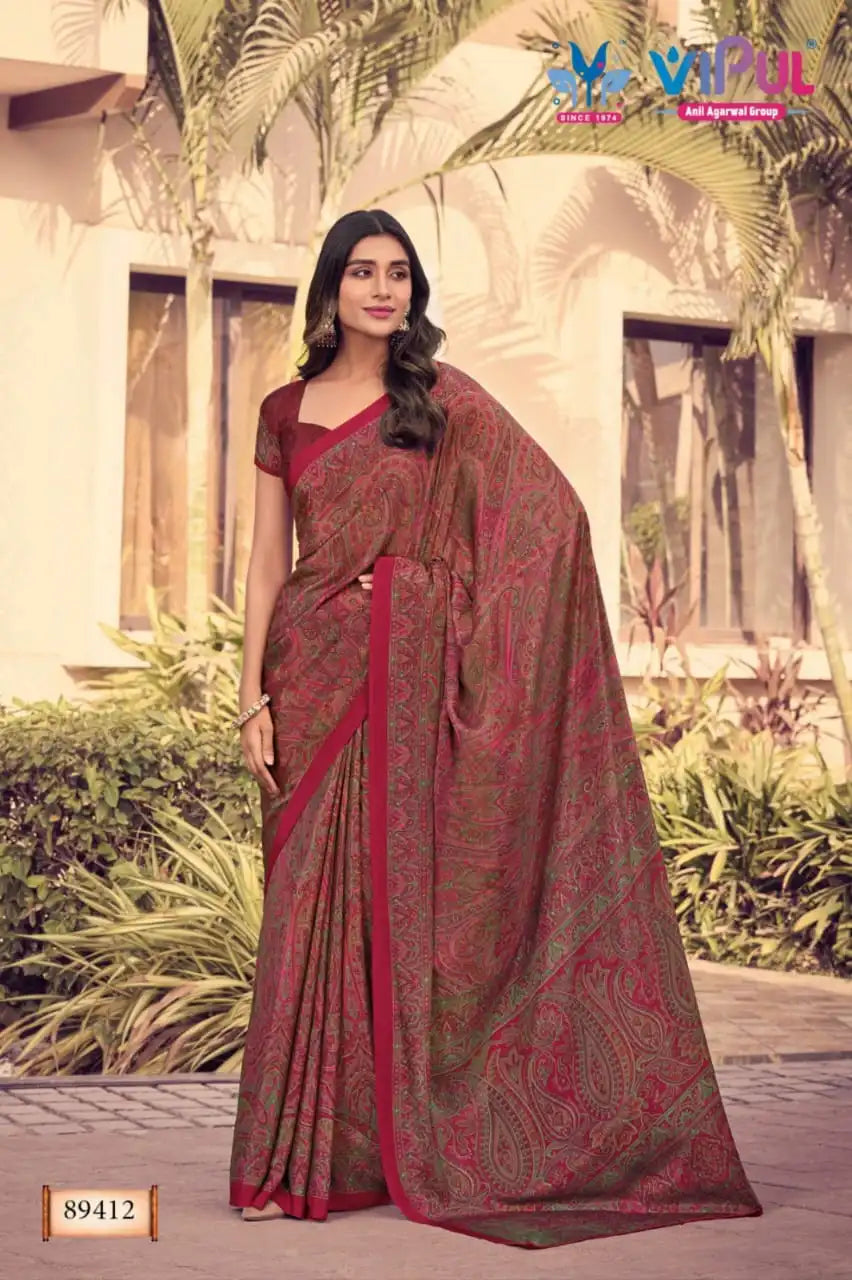 Vipul Sarees Crafted From Premium Crepe Fabric Offer A Smooth Lightweight Drape That Enhances Comfort