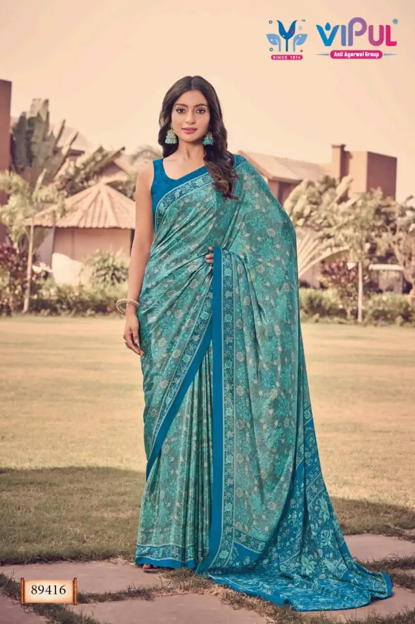 Vipul Sarees Crafted From Premium Crepe Fabric Offer A Smooth Lightweight Drape That Enhances Comfort