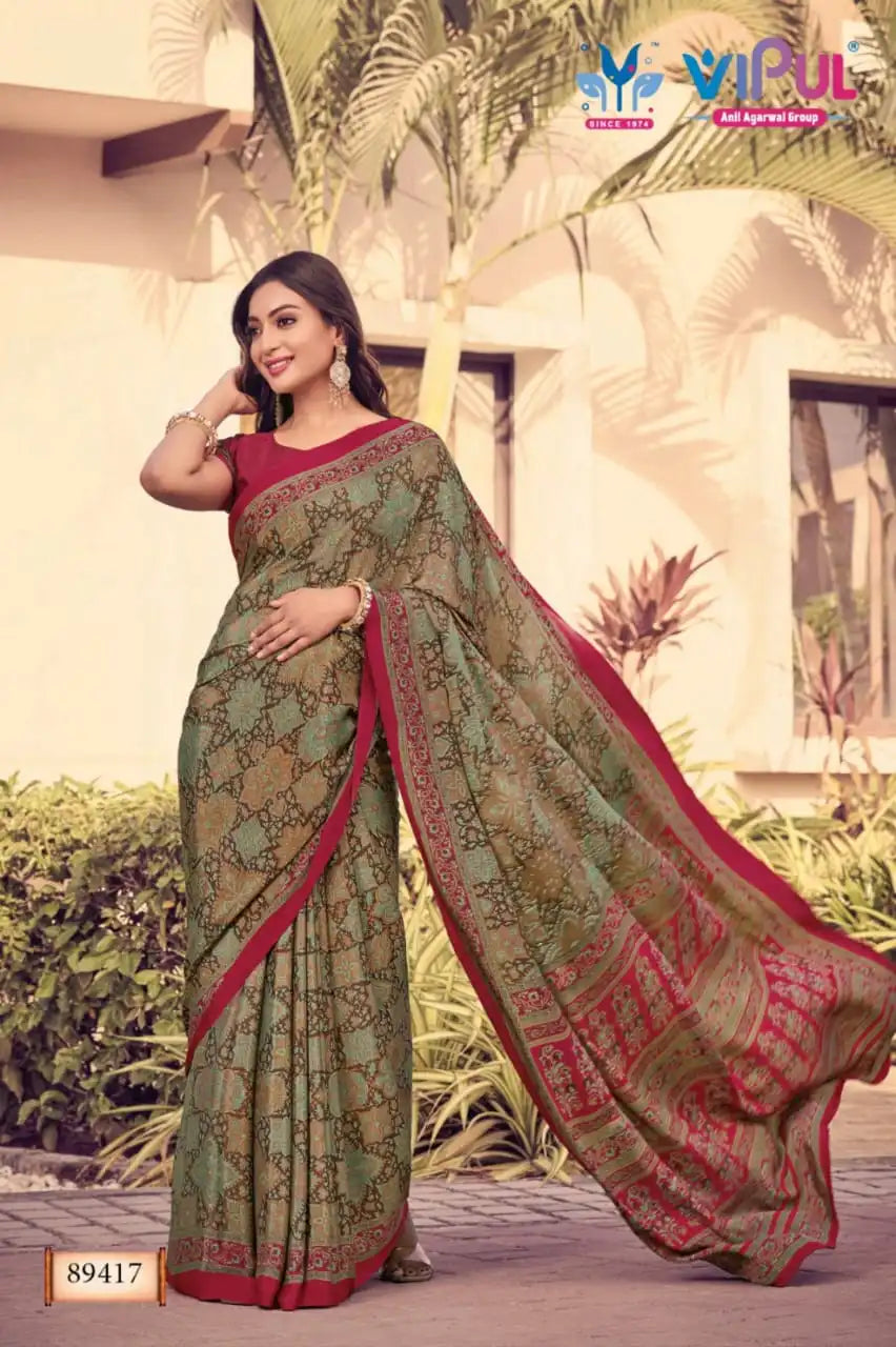 Vipul Sarees Crafted From Premium Crepe Fabric Offer A Smooth Lightweight Drape That Enhances Comfort