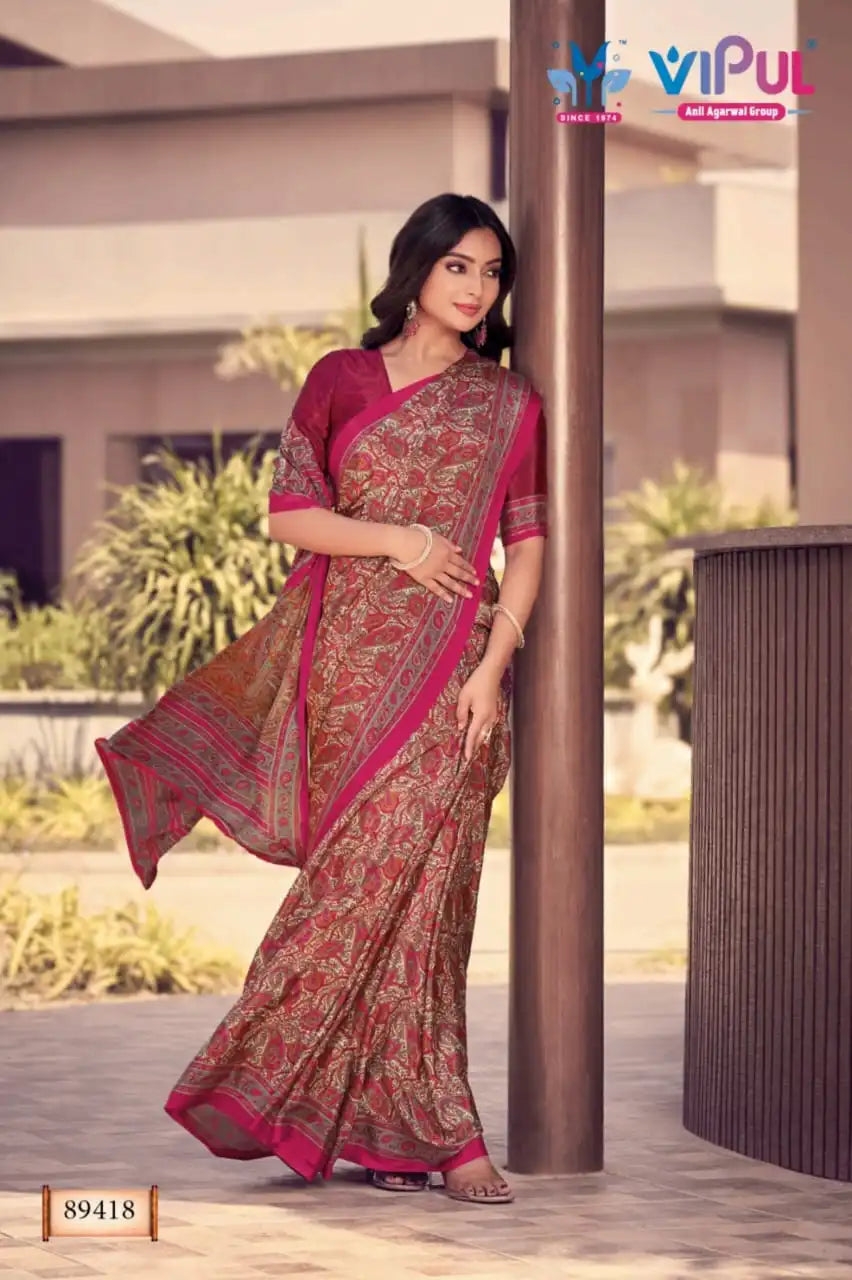 Vipul Sarees Crafted From Premium Crepe Fabric Offer A Smooth Lightweight Drape That Enhances Comfort