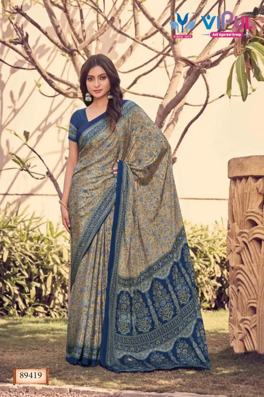Vipul Sarees Crafted From Premium Crepe Fabric Offer A Smooth Lightweight Drape That Enhances Comfort