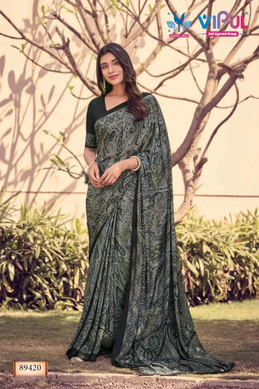 Vipul Sarees Crafted From Premium Crepe Fabric Offer A Smooth Lightweight Drape That Enhances Comfort