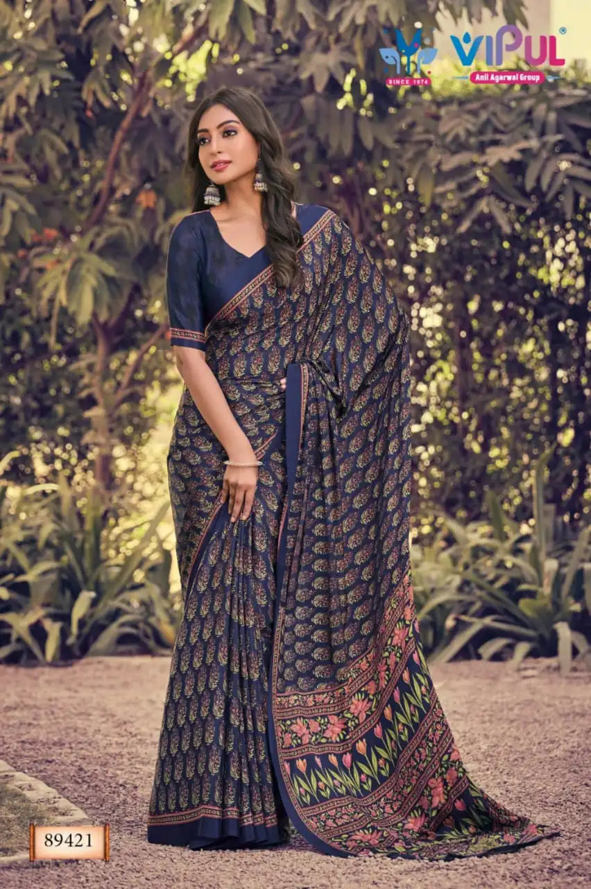 Vipul Sarees Crafted From Premium Crepe Fabric Offer A Smooth Lightweight Drape That Enhances Comfort