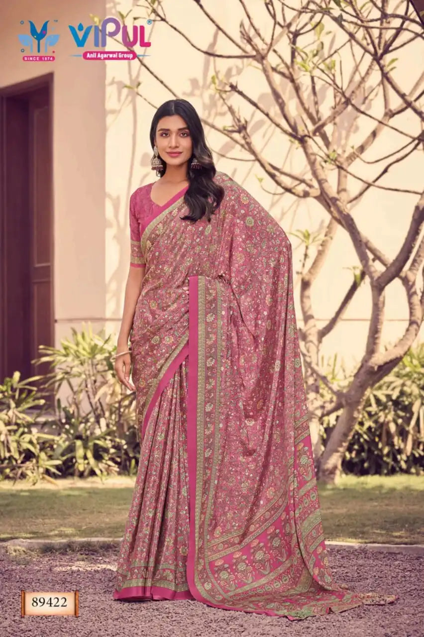 Vipul Sarees Crafted From Premium Crepe Fabric Offer A Smooth Lightweight Drape That Enhances Comfort