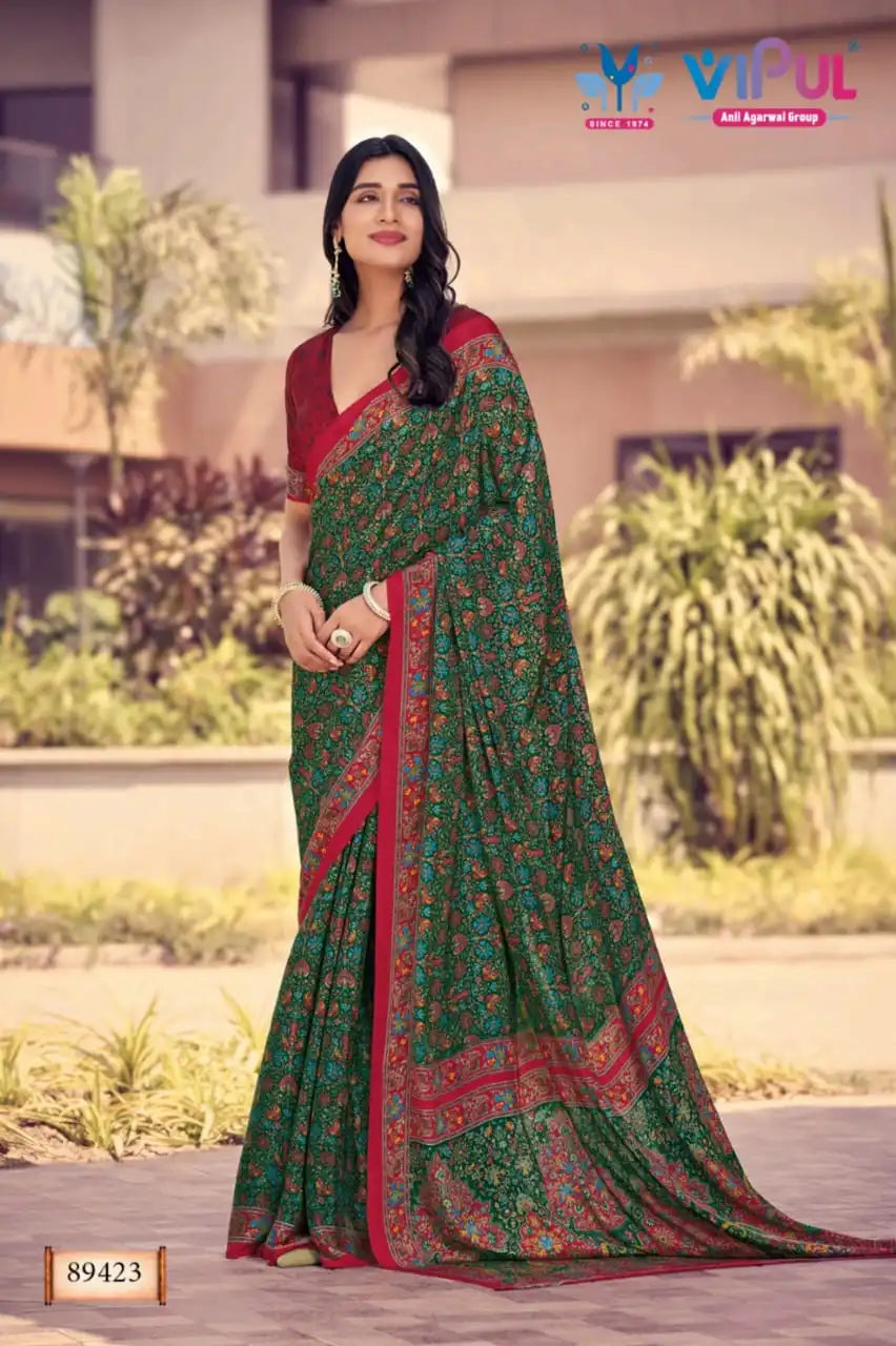Vipul Sarees Crafted From Premium Crepe Fabric Offer A Smooth Lightweight Drape That Enhances Comfort