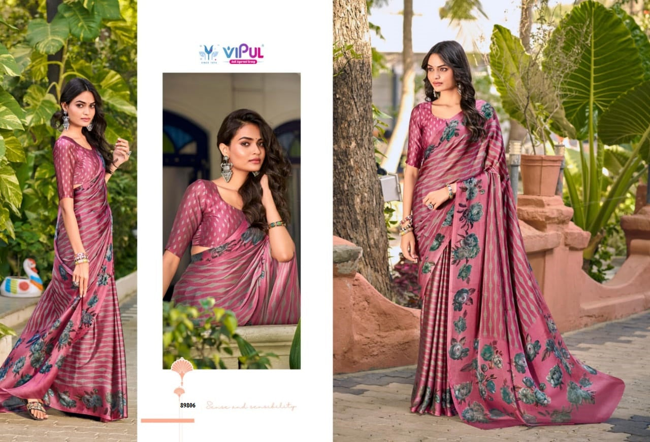 Vipul Chiffon Sarees With Vibrant Color Sarees With Lihghtweight Chiffon Fabric