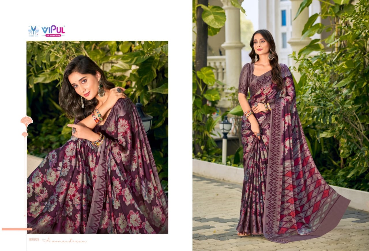 Vipul Chiffon Sarees With Vibrant Color Sarees With Lihghtweight Chiffon Fabric