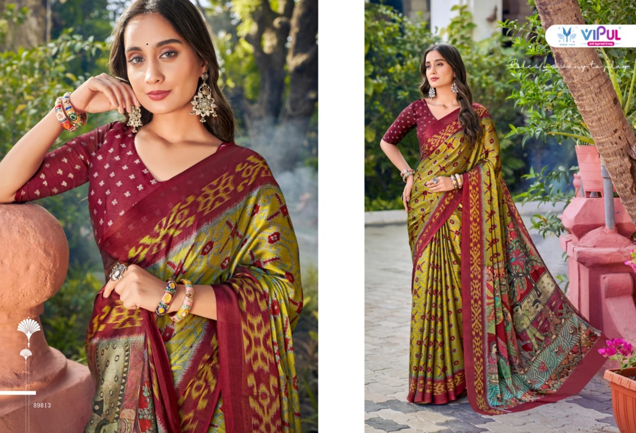 Vipul Chiffon Sarees With Vibrant Color Sarees With Lihghtweight Chiffon Fabric