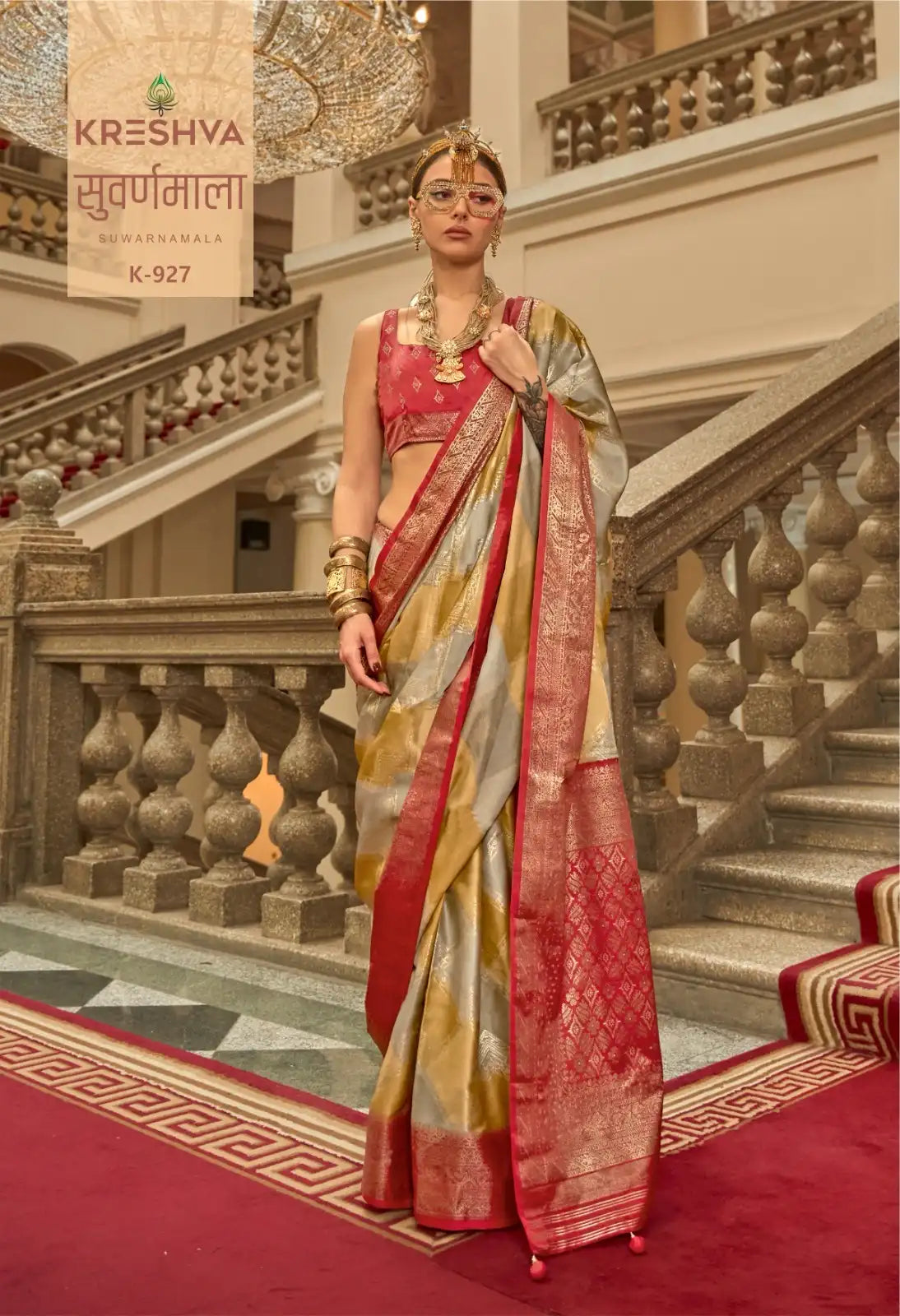 KRESHVA Sarees Crafted With Satin Fabric Offer A Smooth Lustrous Finish That Enhances Comfort