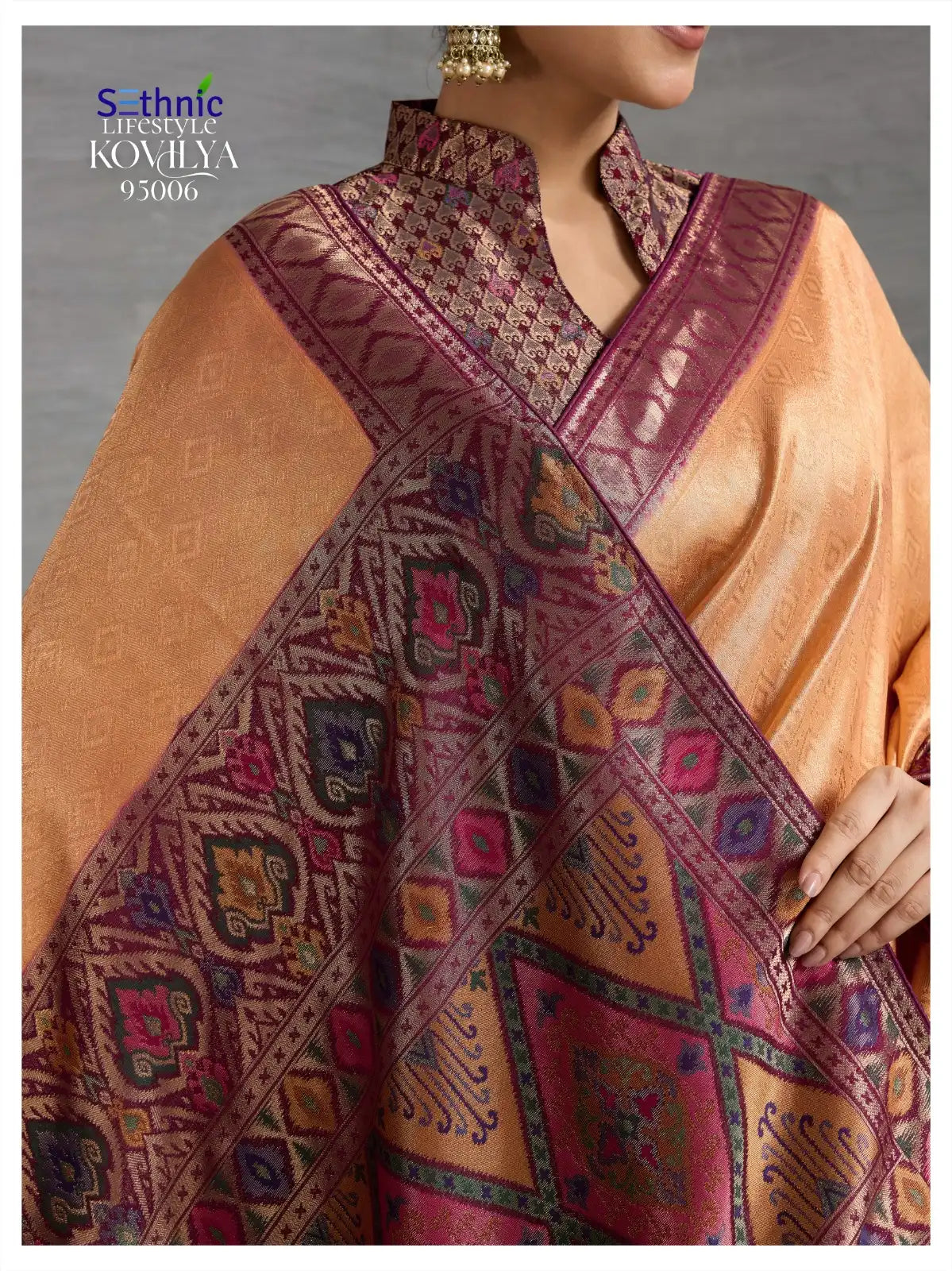 Sethnic LifeStyle Sarees Are Crafted From Premium Kanjivaram Soft Silk Featuring The Distinctive Kadiyal Pattern