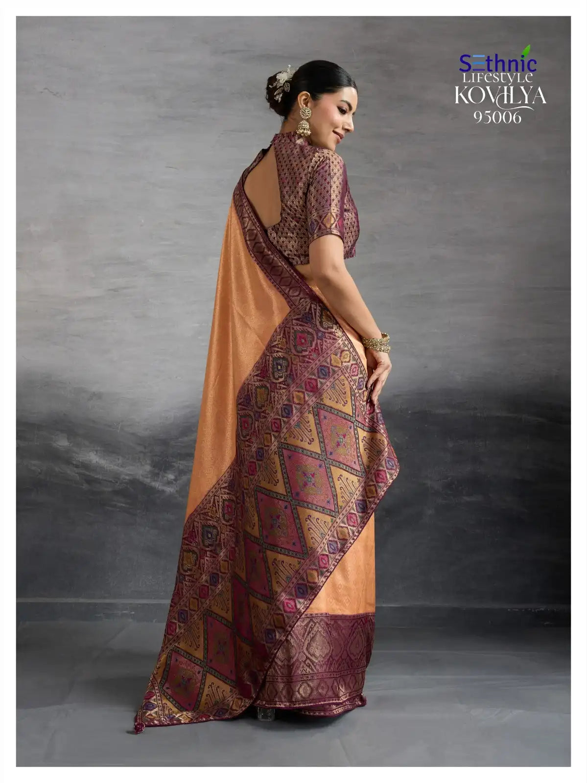 Sethnic LifeStyle Sarees Are Crafted From Premium Kanjivaram Soft Silk Featuring The Distinctive Kadiyal Pattern