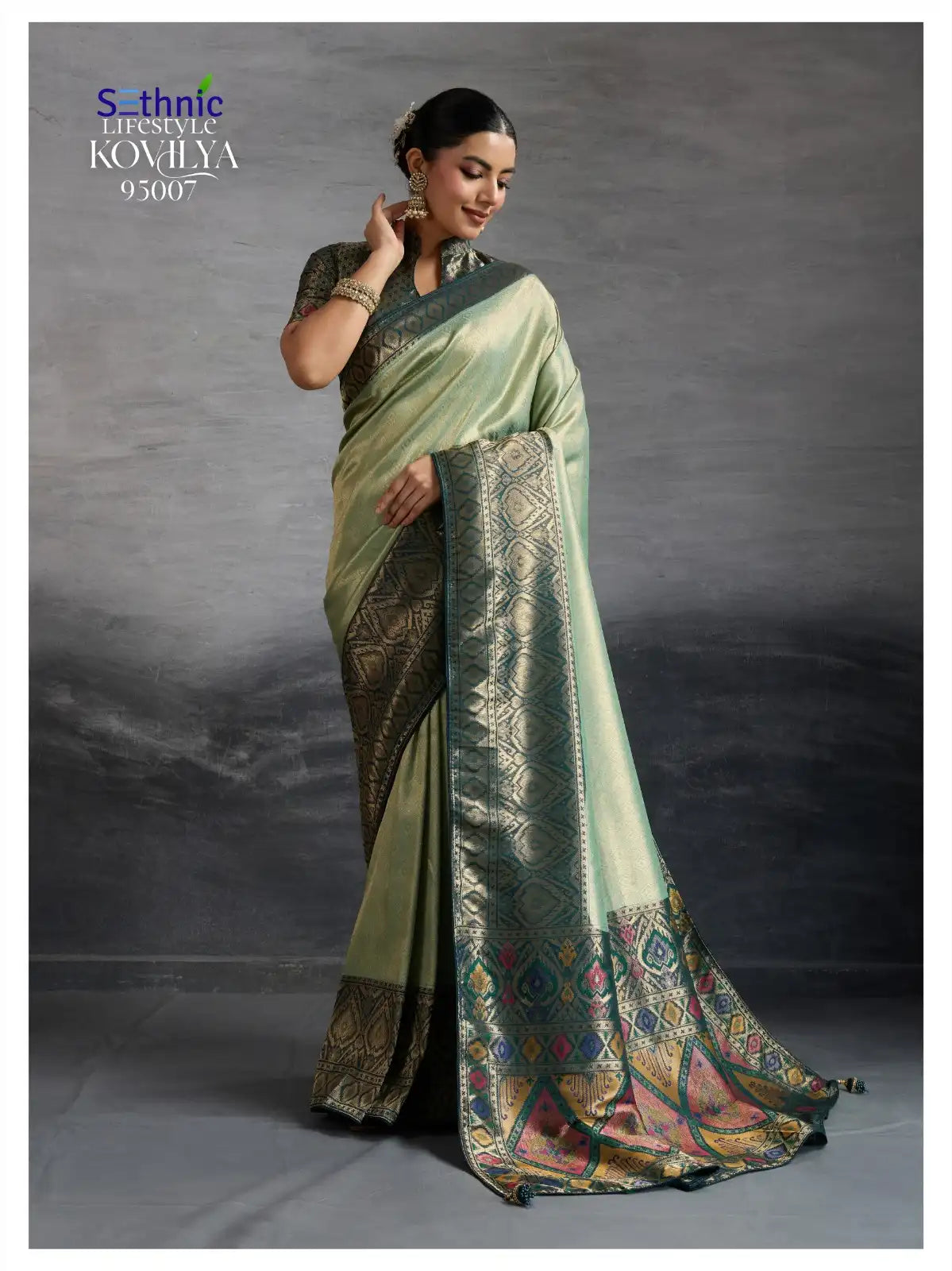 Sethnic LifeStyle Sarees Are Crafted From Premium Kanjivaram Soft Silk Featuring The Distinctive Kadiyal Pattern