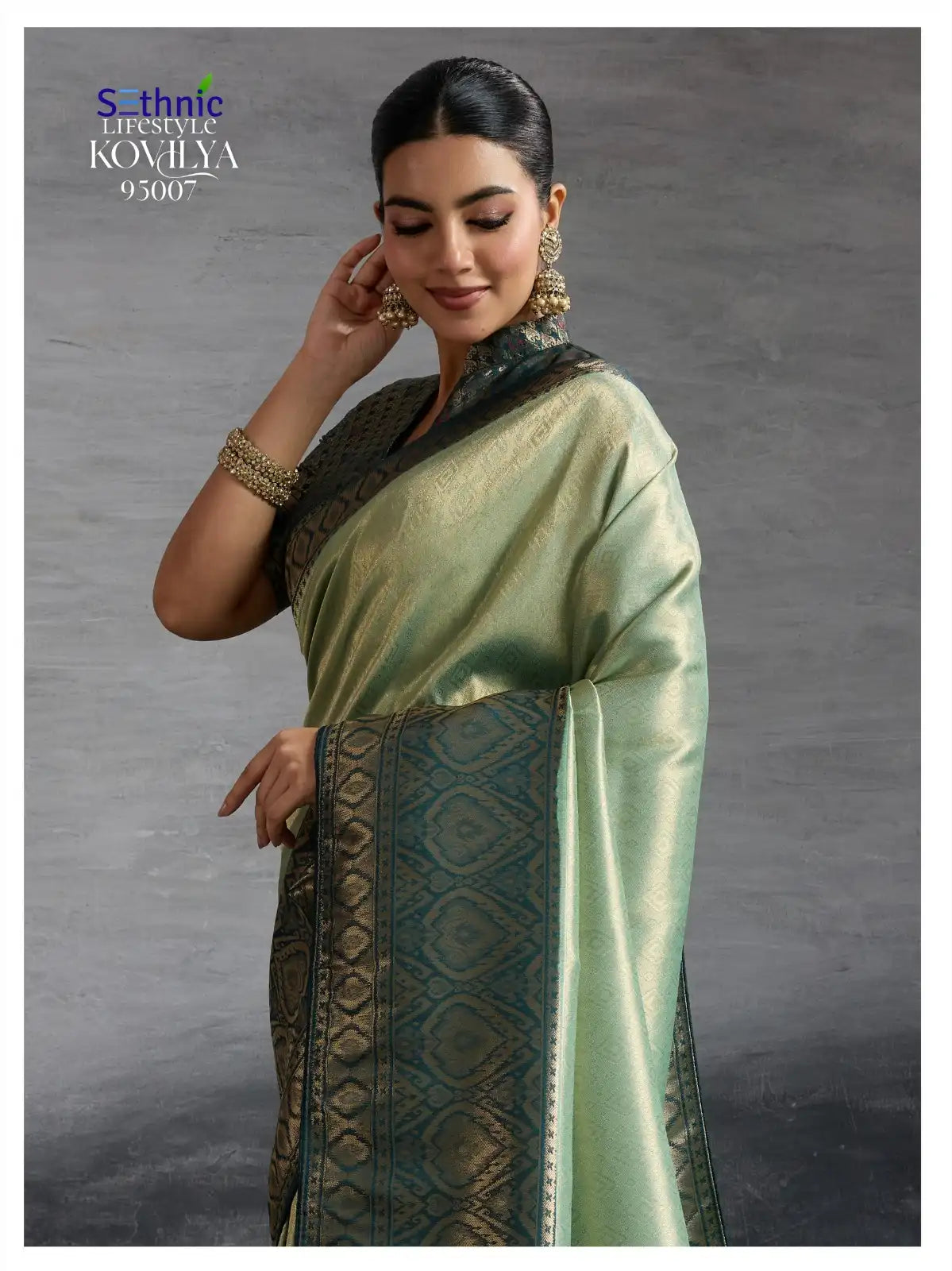 Sethnic LifeStyle Sarees Are Crafted From Premium Kanjivaram Soft Silk Featuring The Distinctive Kadiyal Pattern