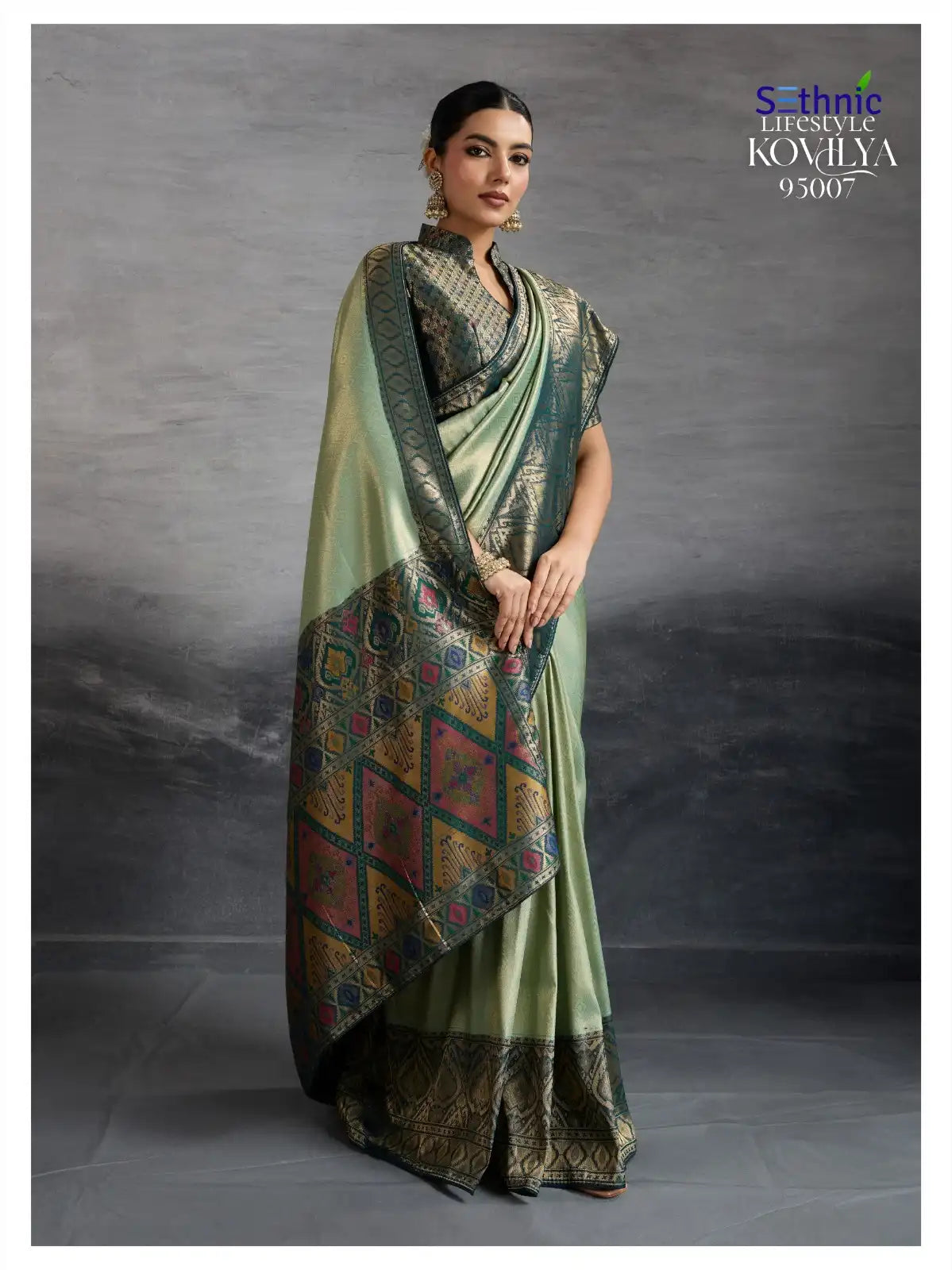 Sethnic LifeStyle Sarees Are Crafted From Premium Kanjivaram Soft Silk Featuring The Distinctive Kadiyal Pattern