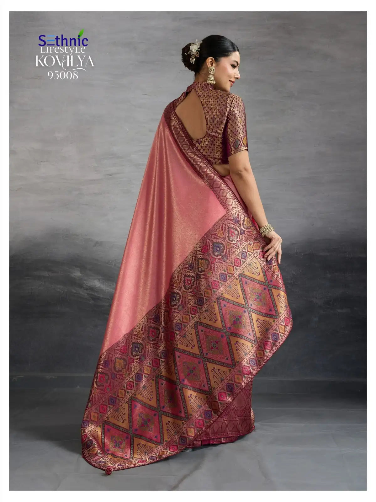 Sethnic LifeStyle Sarees Are Crafted From Premium Kanjivaram Soft Silk Featuring The Distinctive Kadiyal Pattern