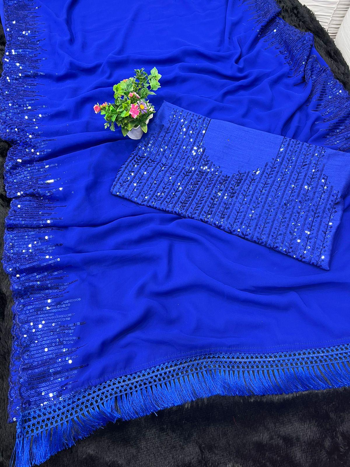 BEAUTIFUL GEORGETTE PARTY WEAR SAREE FANCY SEQUNCE WORK WITH BLOUSE