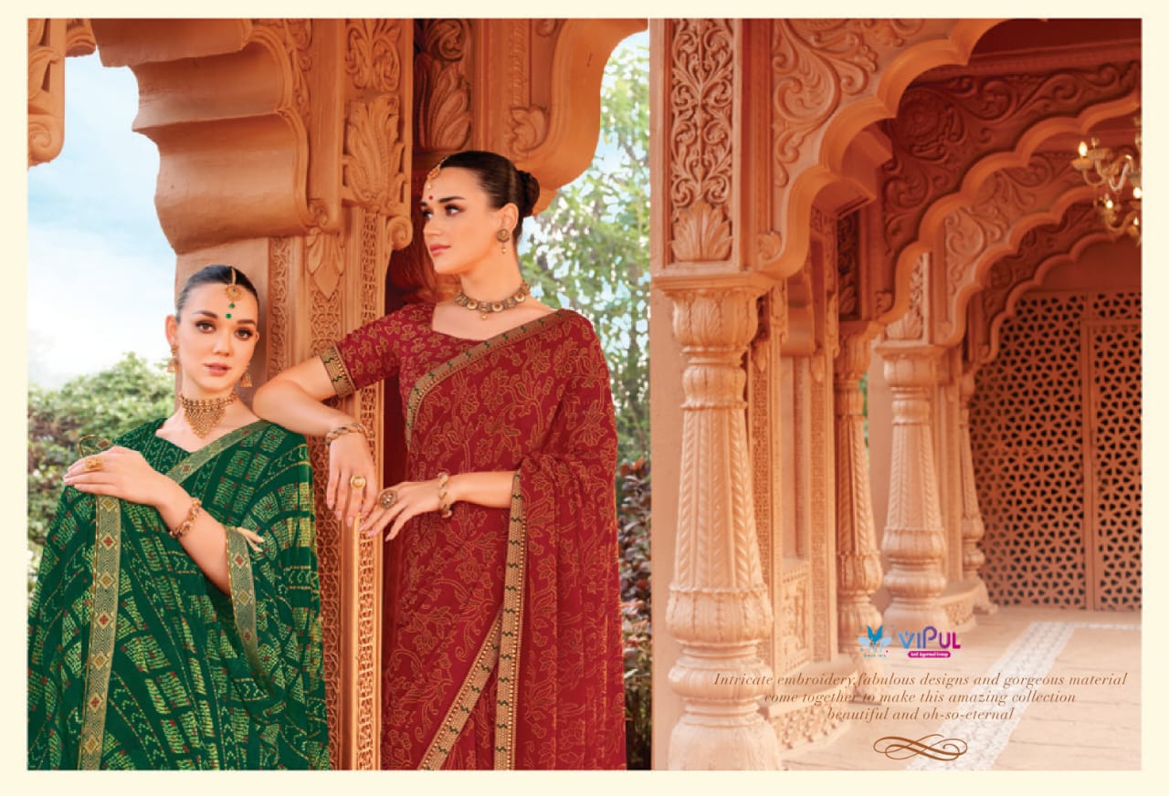 Vipul Chiffon Sarees With Vibrant Color And Crfted With Lightweight Chiffon Fabric