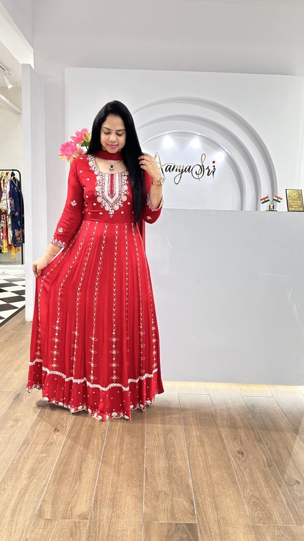 Red Handworked Anarkali - sareeswholesalers