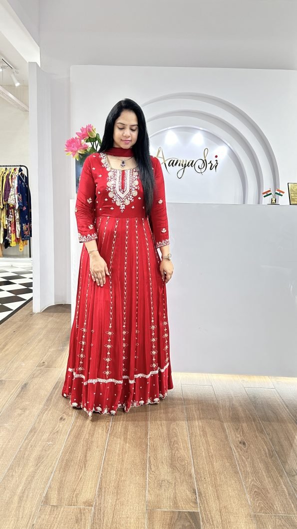 Red Handworked Anarkali - sareeswholesalers