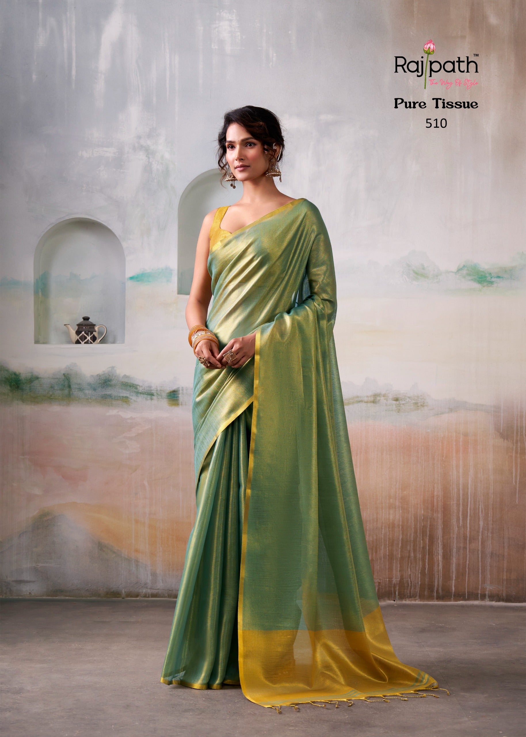 RajPath Fabrics - PURE Handloom TISSUE Sarees in Elegant Shades