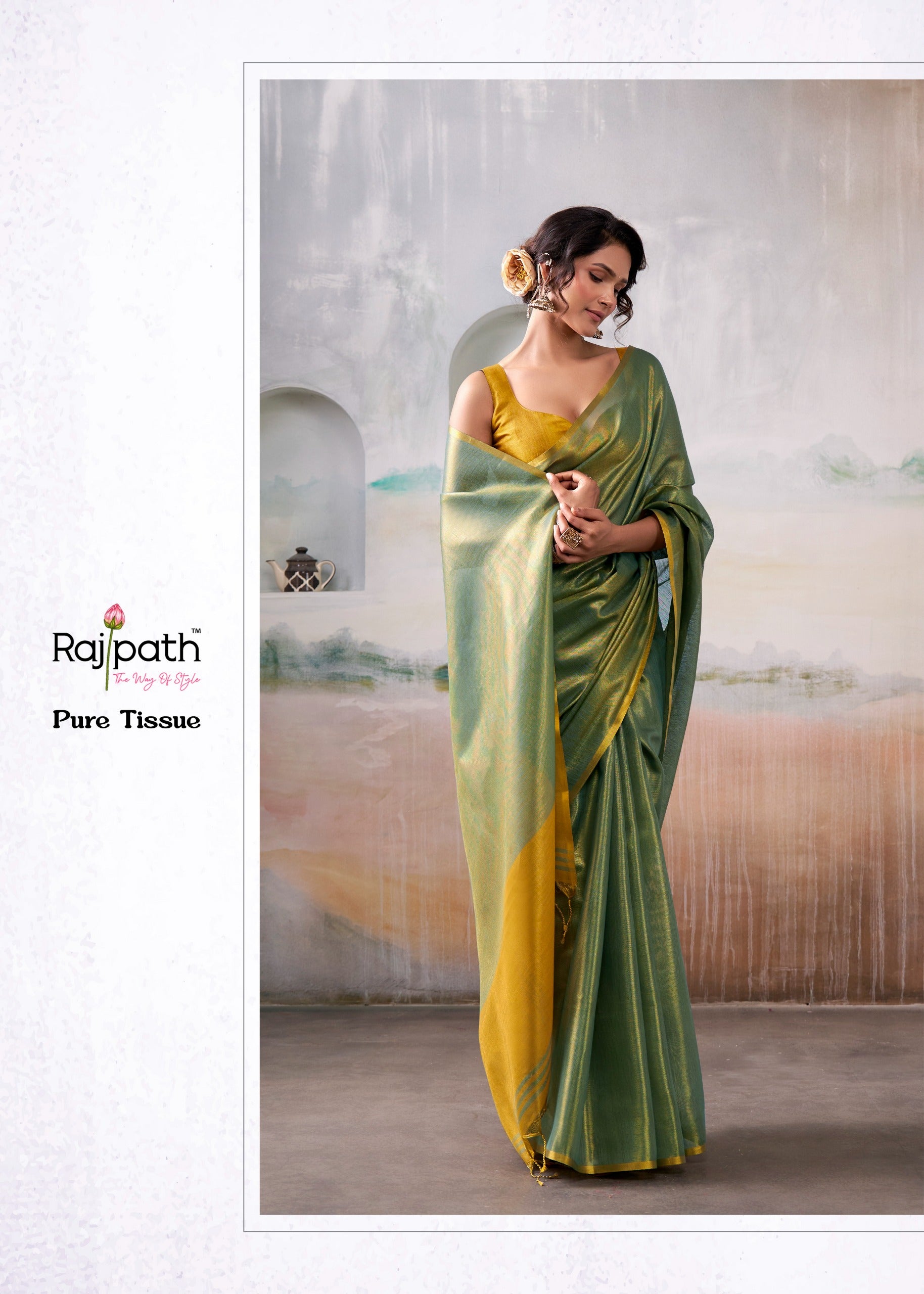 RajPath Fabrics - PURE Handloom TISSUE Sarees in Elegant Shades