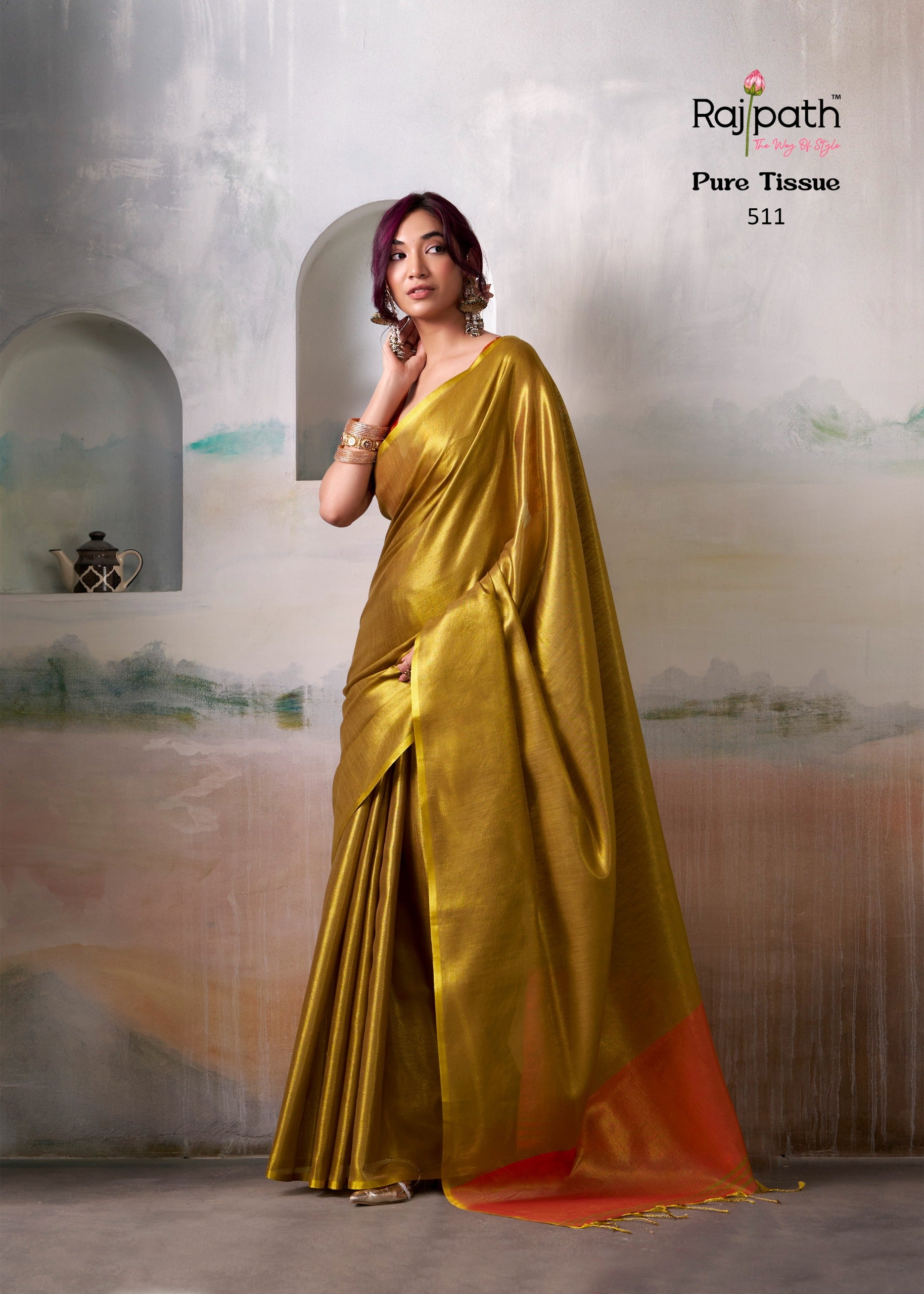 RajPath Fabrics - PURE Handloom TISSUE Sarees in Elegant Shades