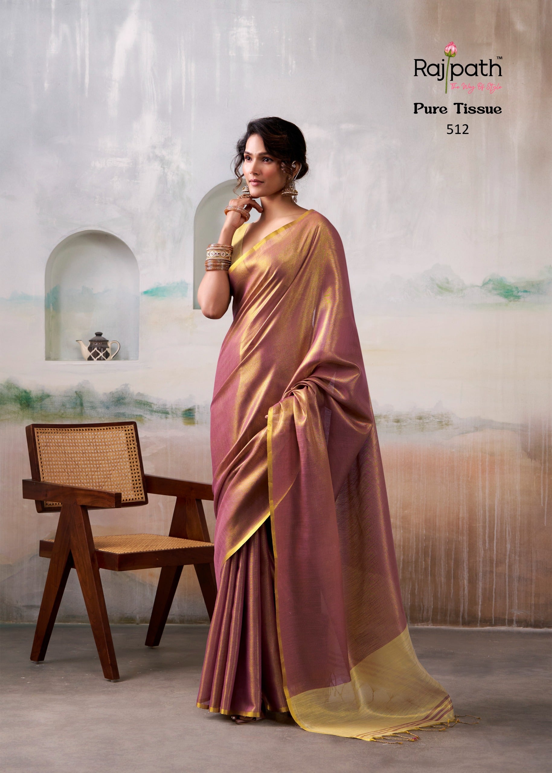 RajPath Fabrics - PURE Handloom TISSUE Sarees in Elegant Shades