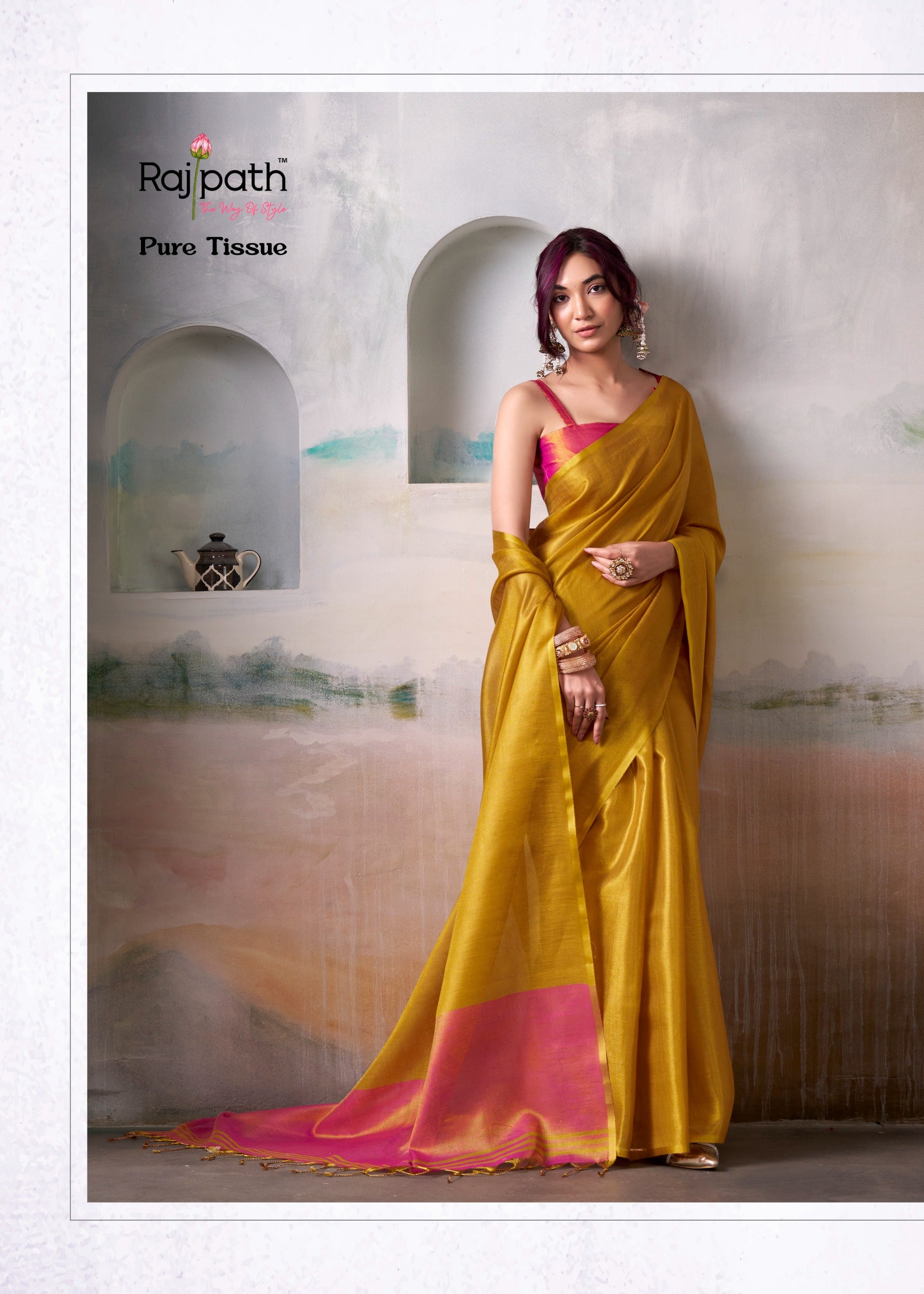 RajPath Fabrics - PURE Handloom TISSUE Sarees in Elegant Shades