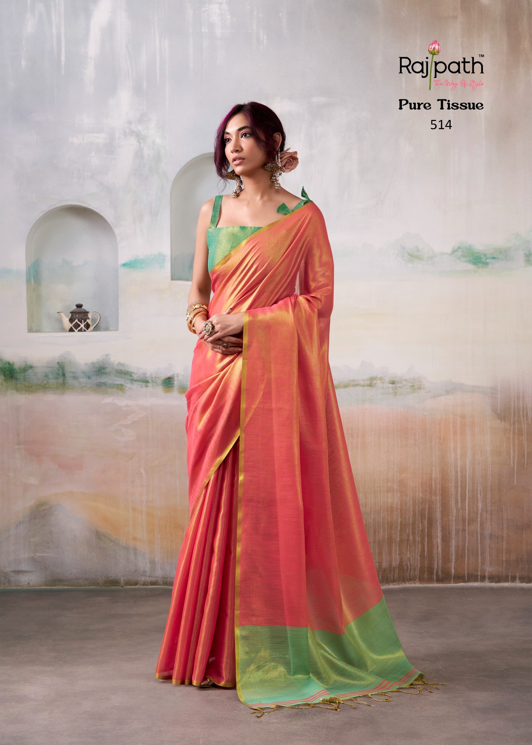 RajPath Fabrics - PURE Handloom TISSUE Sarees in Elegant Shades