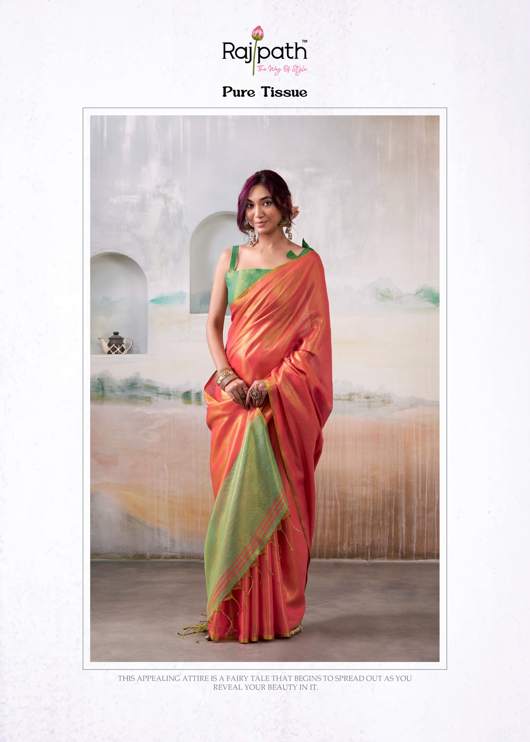 RajPath Fabrics - PURE Handloom TISSUE Sarees in Elegant Shades