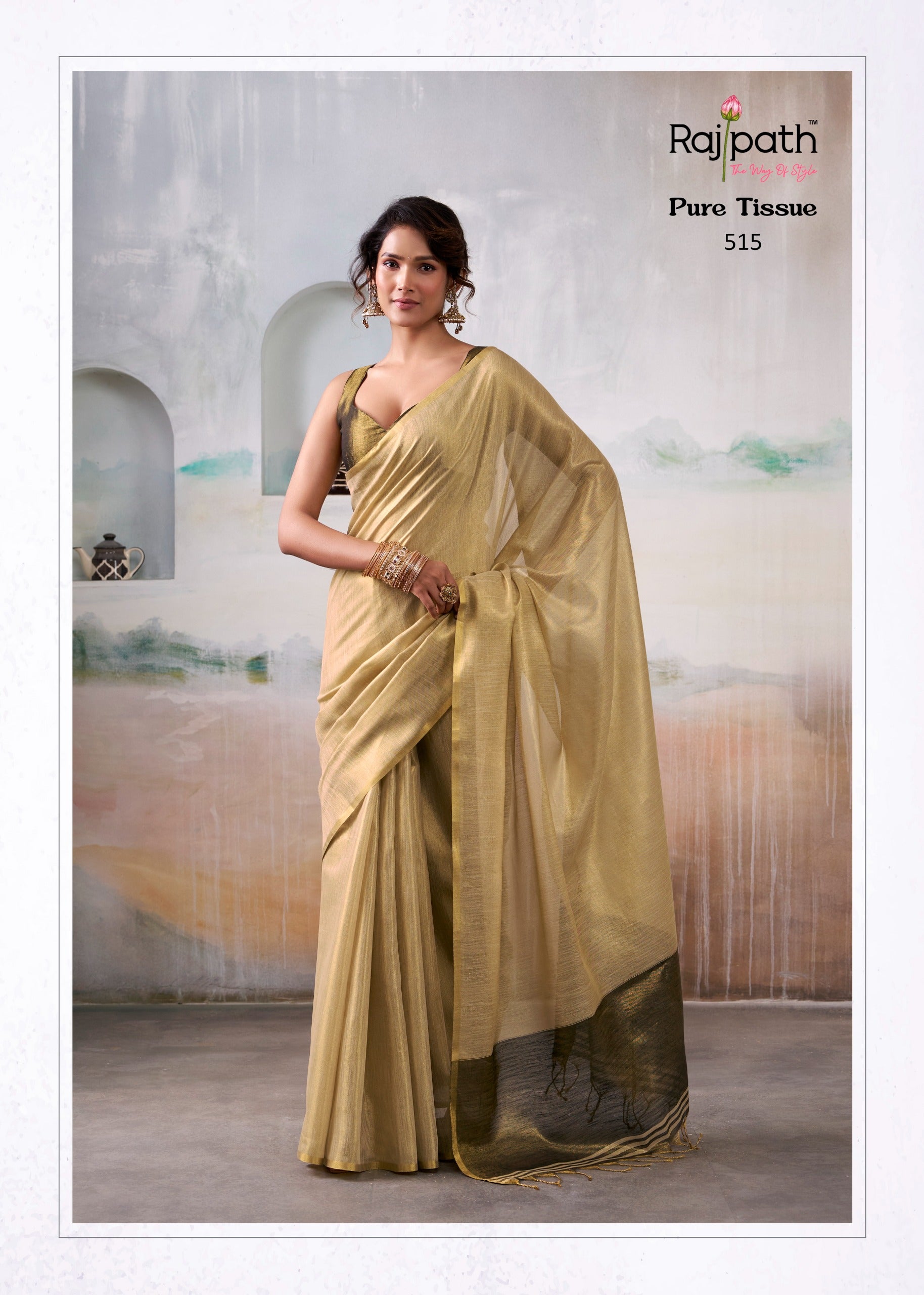 RajPath Fabrics - PURE Handloom TISSUE Sarees in Elegant Shades