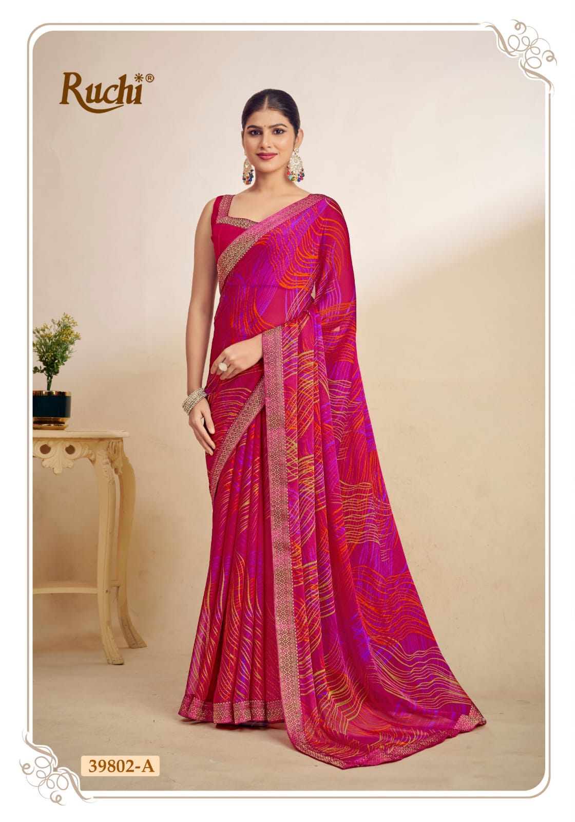 RUCHI SAREES - Vibrant Chiffon Sarees in Multiple Colors with Elegant Patterns