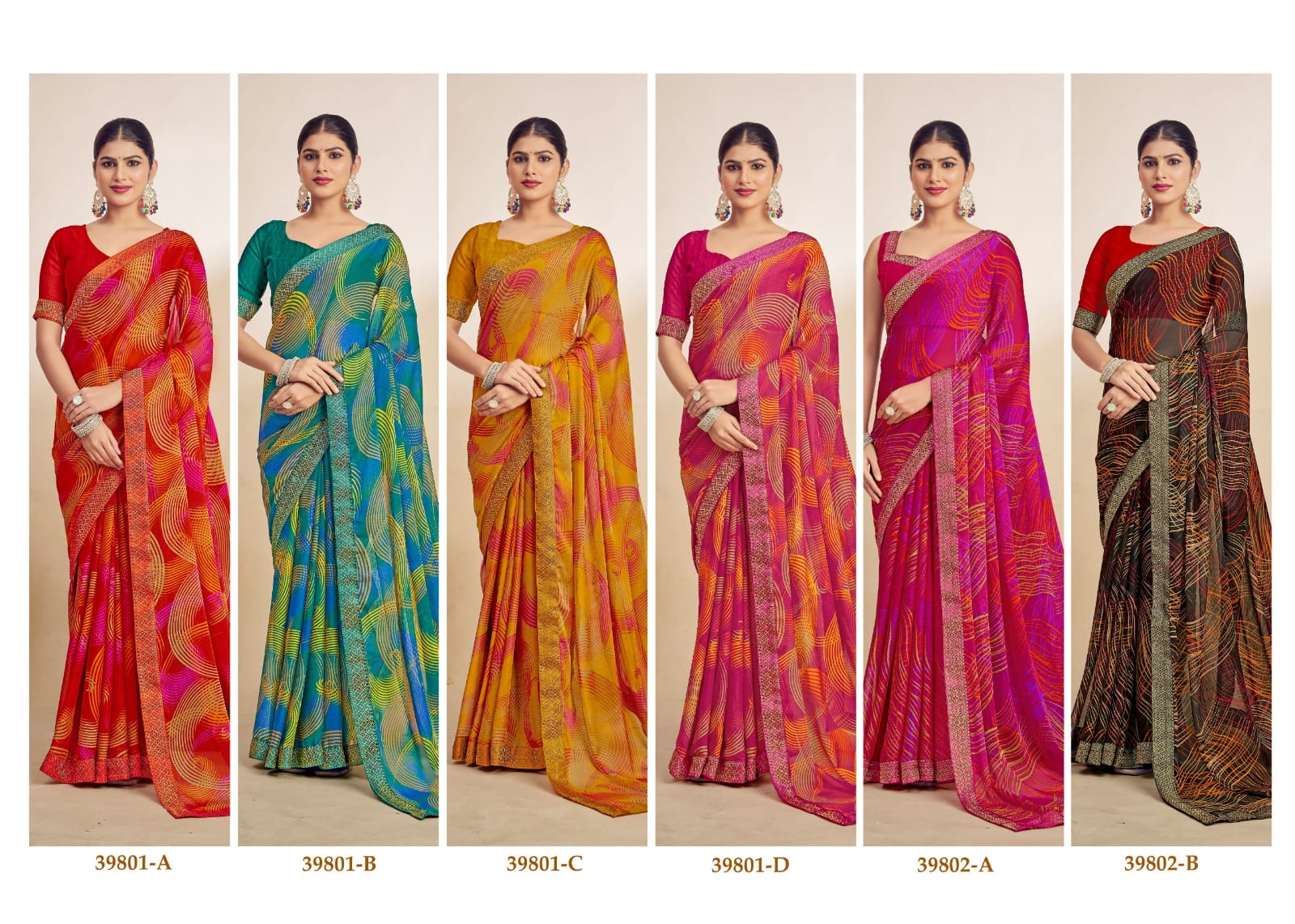 RUCHI SAREES - Vibrant Chiffon Sarees in Multiple Colors with Elegant Patterns