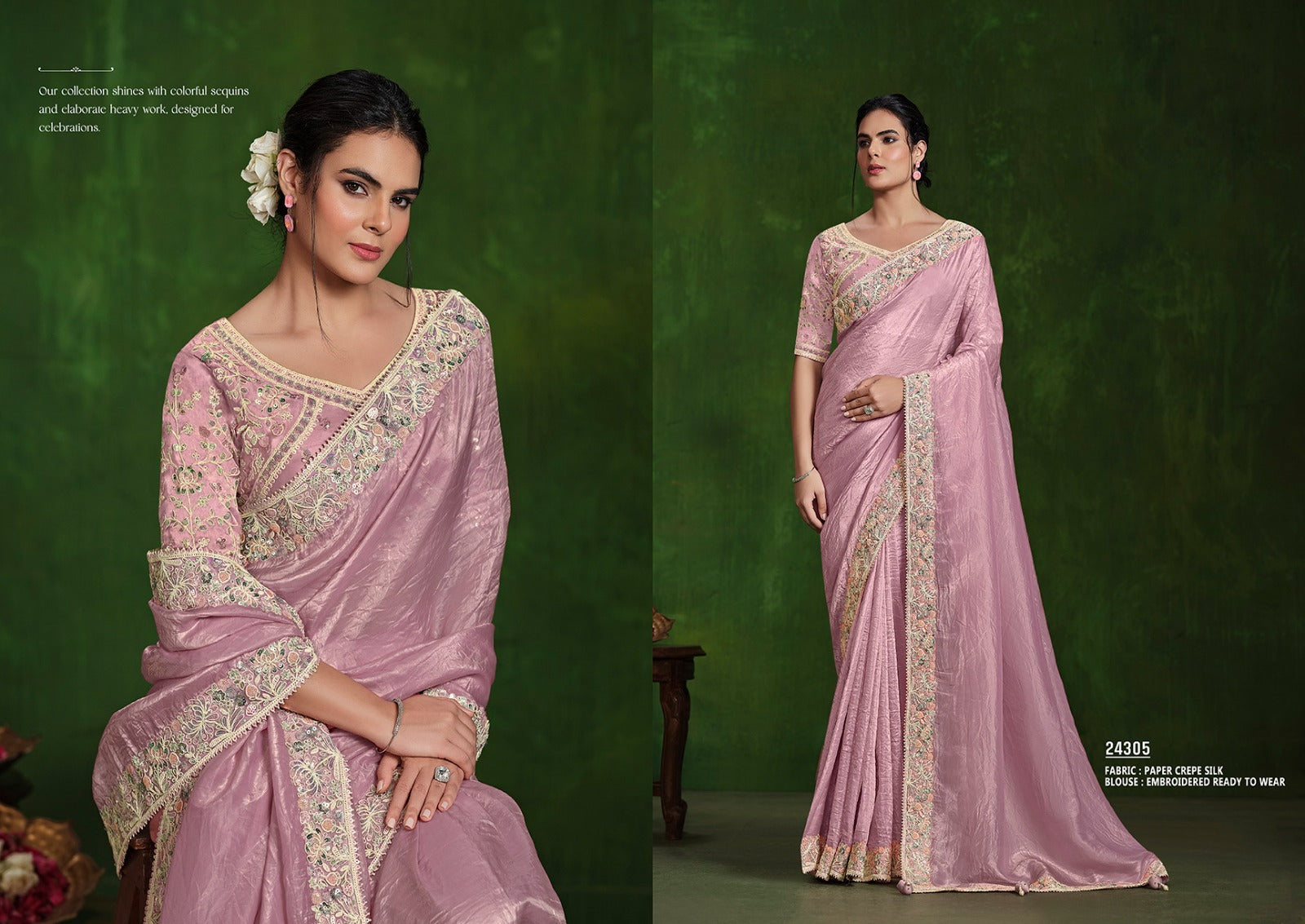MAHOTSAV: Elegant Embroidered Saree Collection in Crepe and Satin