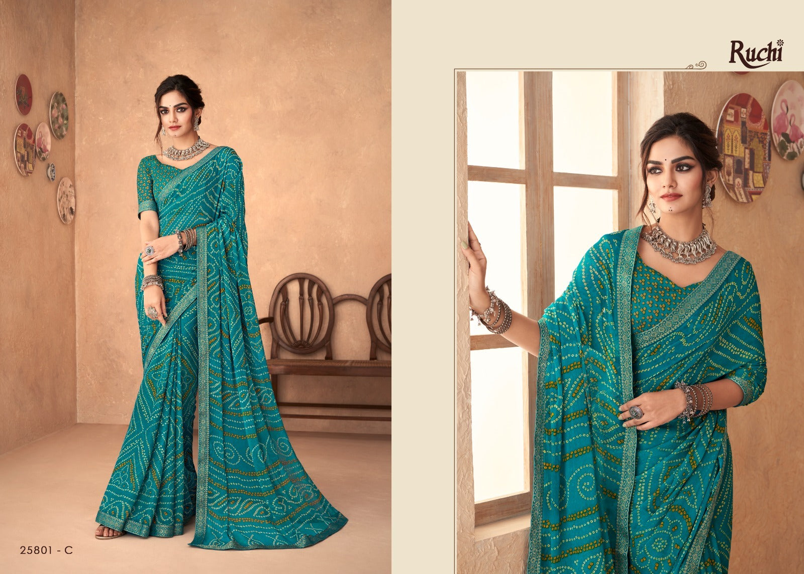 Ruchi Chiffon Bandhni Saree And Rich with Banarasi Border With Vibrant Rang of Color