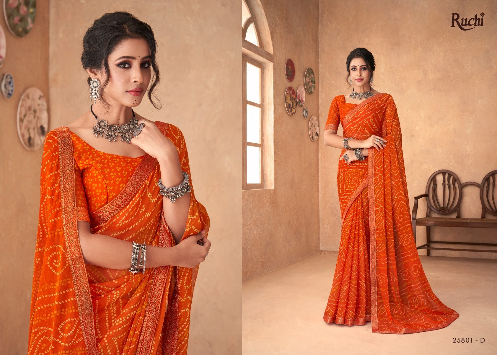 Ruchi Chiffon Bandhni Saree And Rich with Banarasi Border With Vibrant Rang of Color