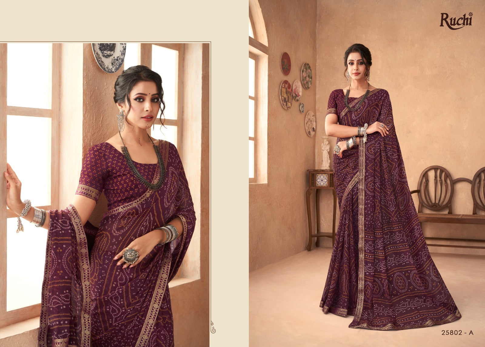 Ruchi Chiffon Bandhni Saree And Rich with Banarasi Border With Vibrant Rang of Color