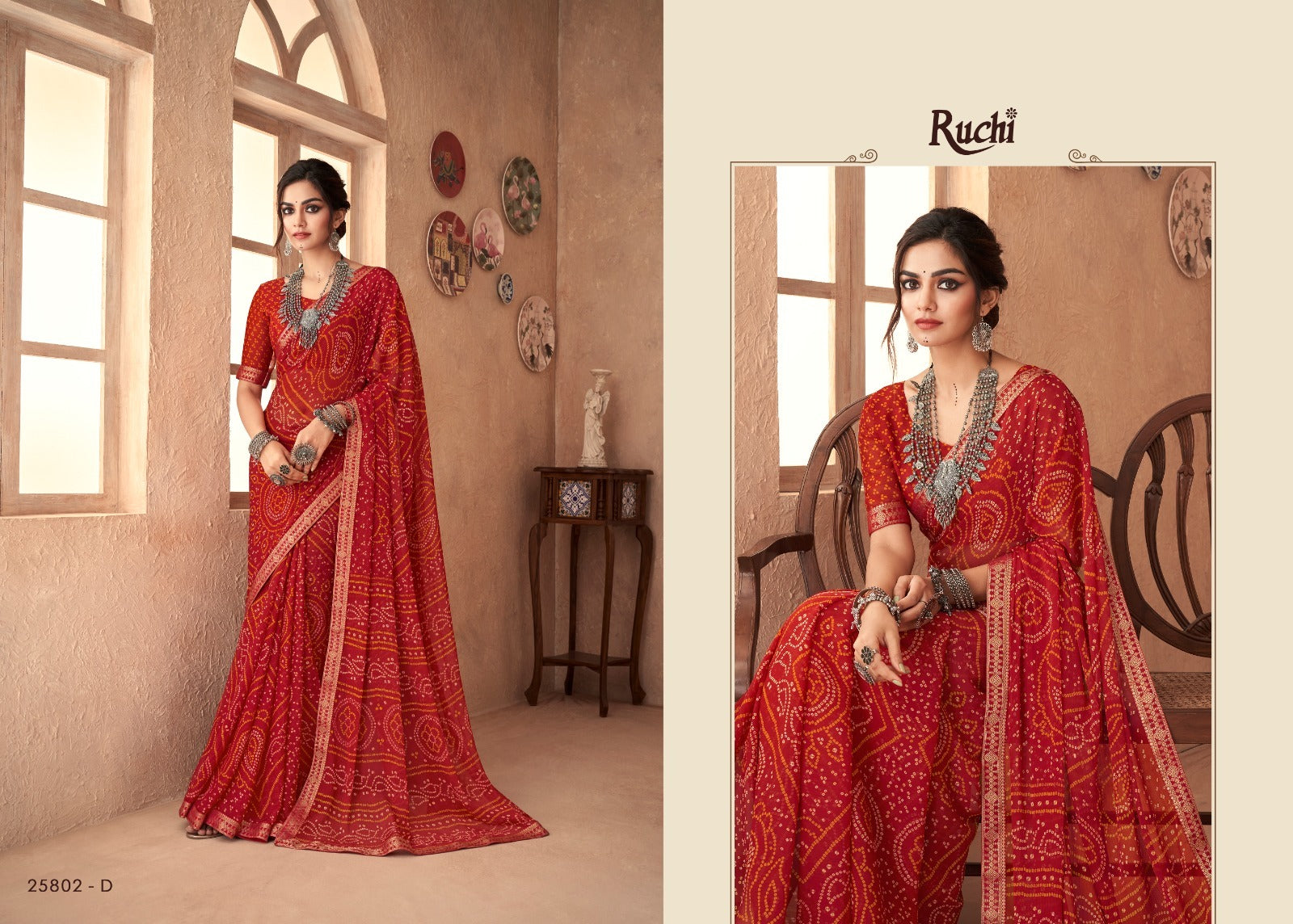 Ruchi Chiffon Bandhni Saree And Rich with Banarasi Border With Vibrant Rang of Color