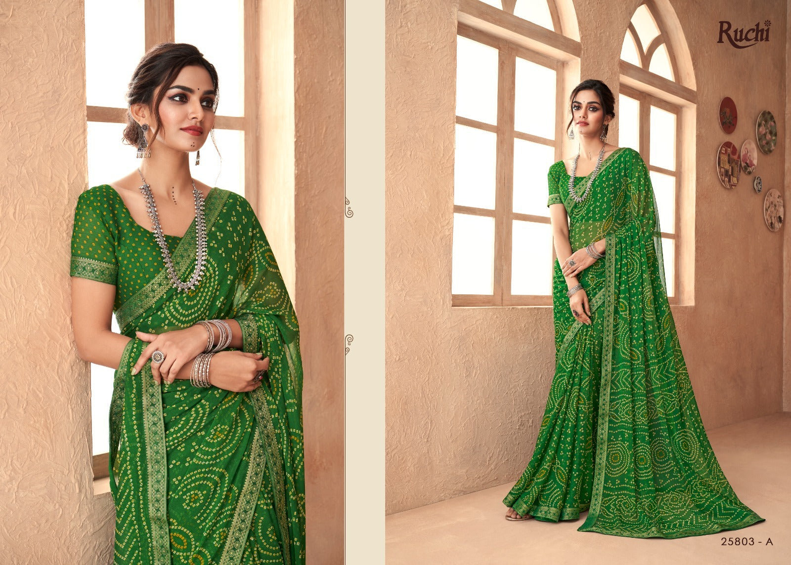 Ruchi Chiffon Bandhni Saree And Rich with Banarasi Border With Vibrant Rang of Color