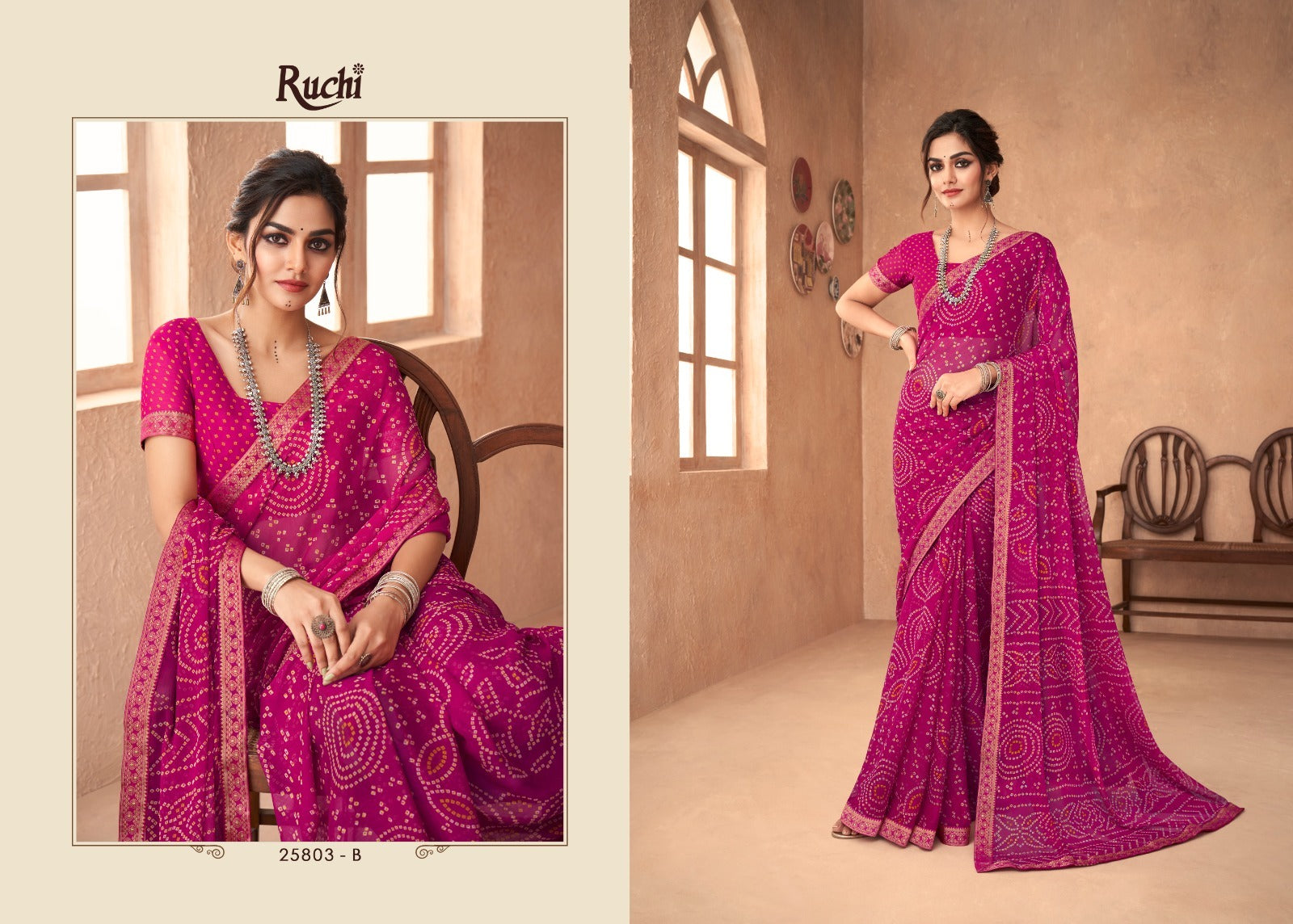 Ruchi Chiffon Bandhni Saree And Rich with Banarasi Border With Vibrant Rang of Color