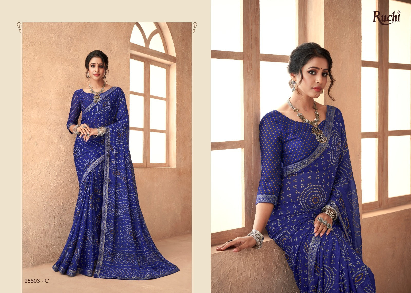 Ruchi Chiffon Bandhni Saree And Rich with Banarasi Border With Vibrant Rang of Color